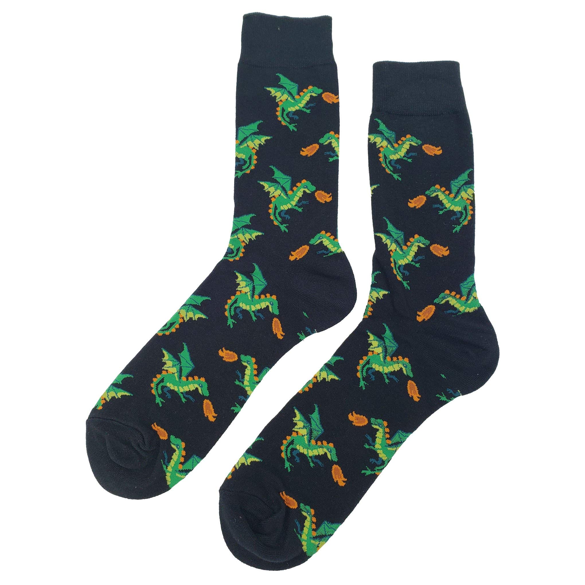 Angry Dragon Novelty Socks for Men - Funny Crazy Design, Cotton Crew Socks Size 8-12, Colorful Funky Casual Socks - Perfect Gift for Dad, Husband, Boyfriend - Great for Work, Parties & Everyday Wear