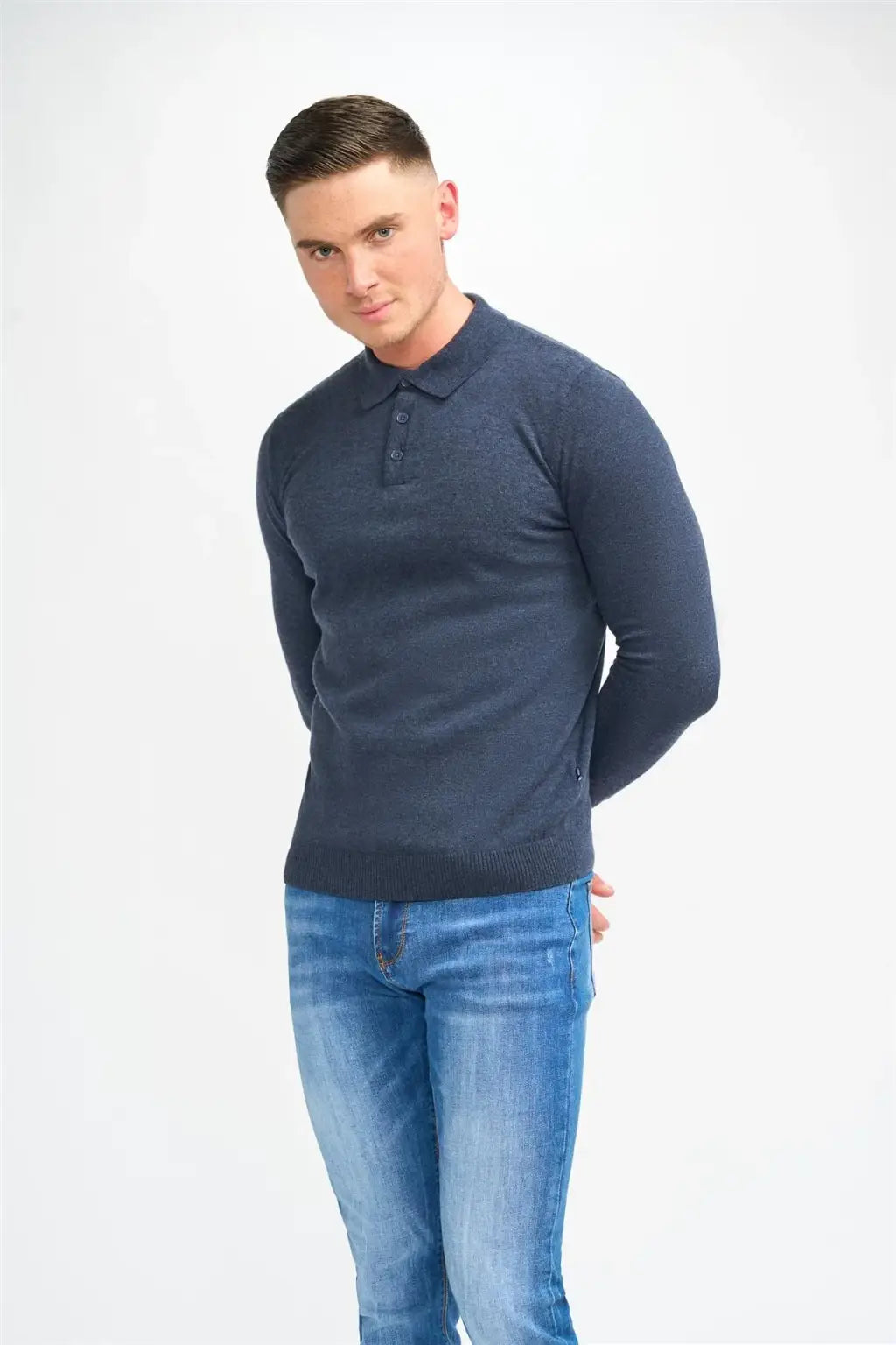 Cavani Men's Boom Plain Long Sleeve Polo Shirt - Classic Casual Slim Fit Button Down Collar Top for Business, Office & Outdoor Activities