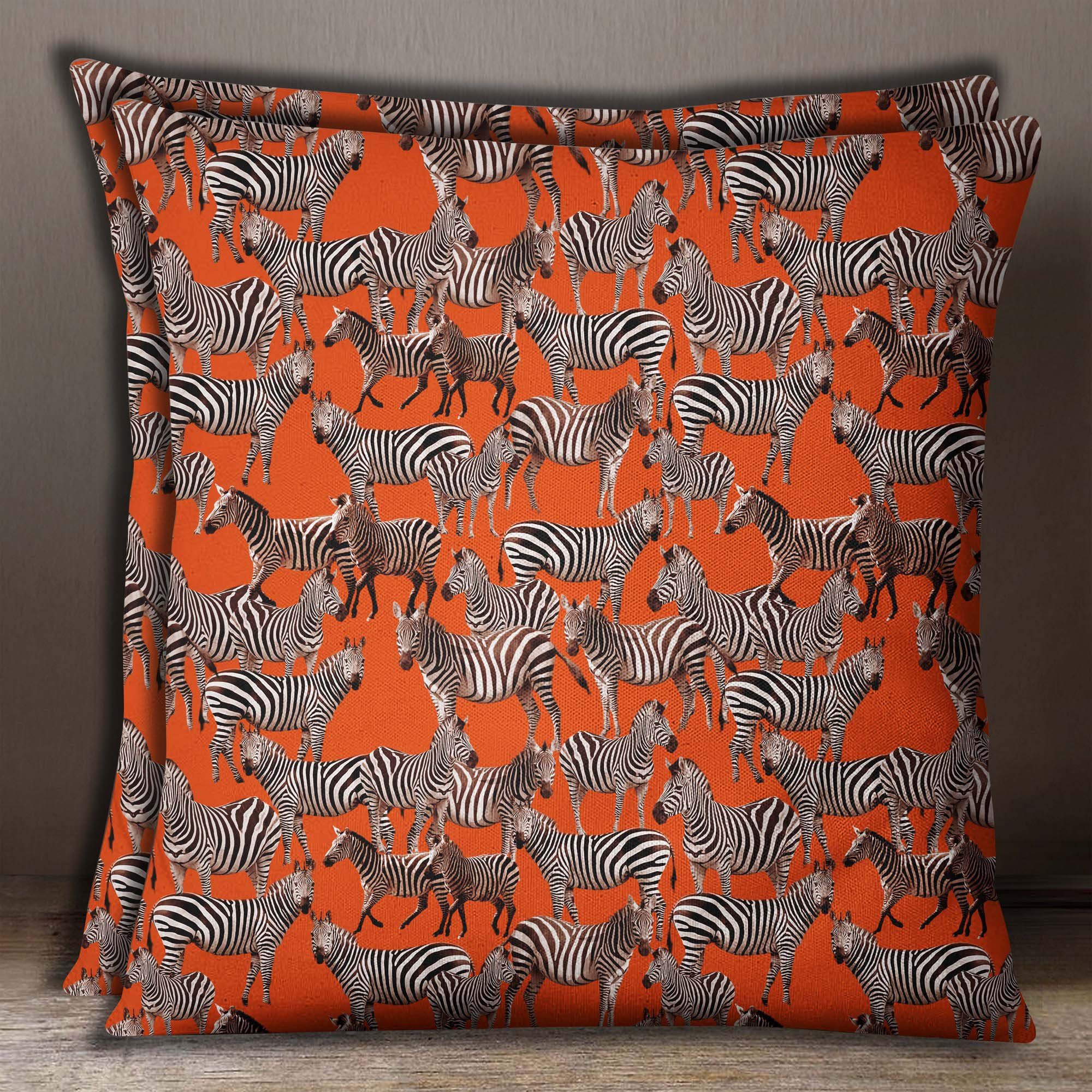 Rust Orange Zebra Print Cotton Poplin Sofa Pillow Covers - Set of 2 (20x20 Inches) for Living Room, Bedroom & Home Decor