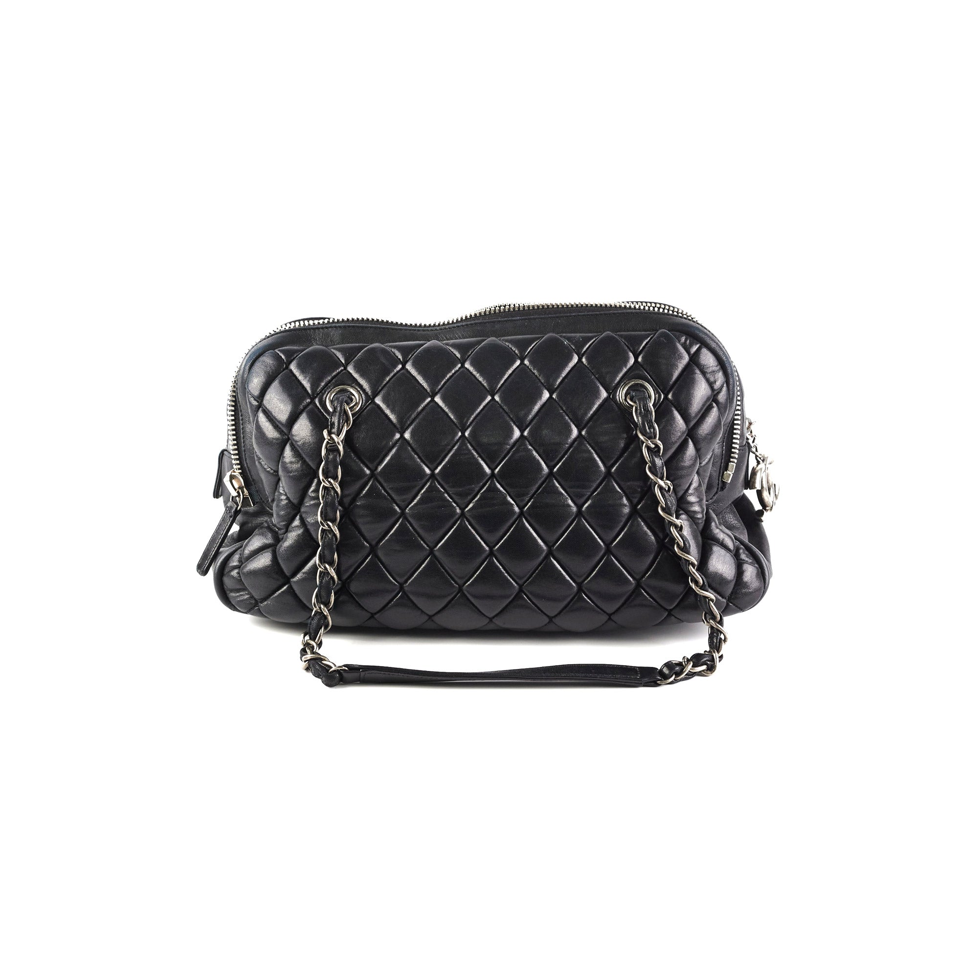 Chanel Quilted Leather Bowling Bag - Classic Black Designer Handbag for Women | Perfect for Work, Travel & Evening Events