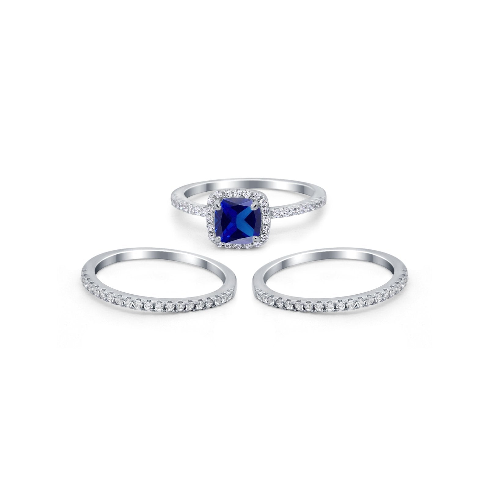 3-Piece Wedding Ring Set Round Simulated Cubic Zirconia 925 Sterling Silver for Women - Elegant Bridal Jewelry Gift for Engagement, Anniversary & Special Occasions