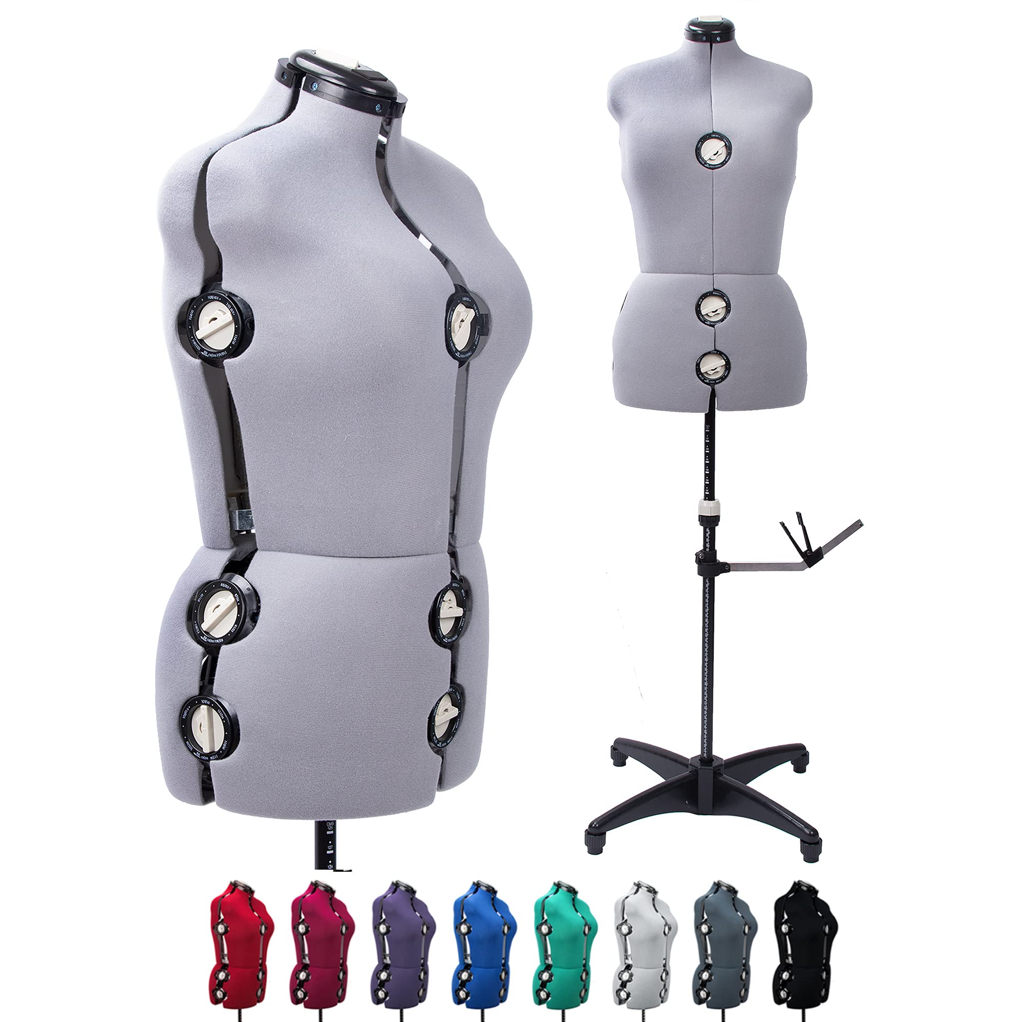 BHD BEAUTY Gray 13-Dial Adjustable Dress Form Mannequin for Sewing & Tailoring - Female Body Torso with Tripod Stand (Up to 70