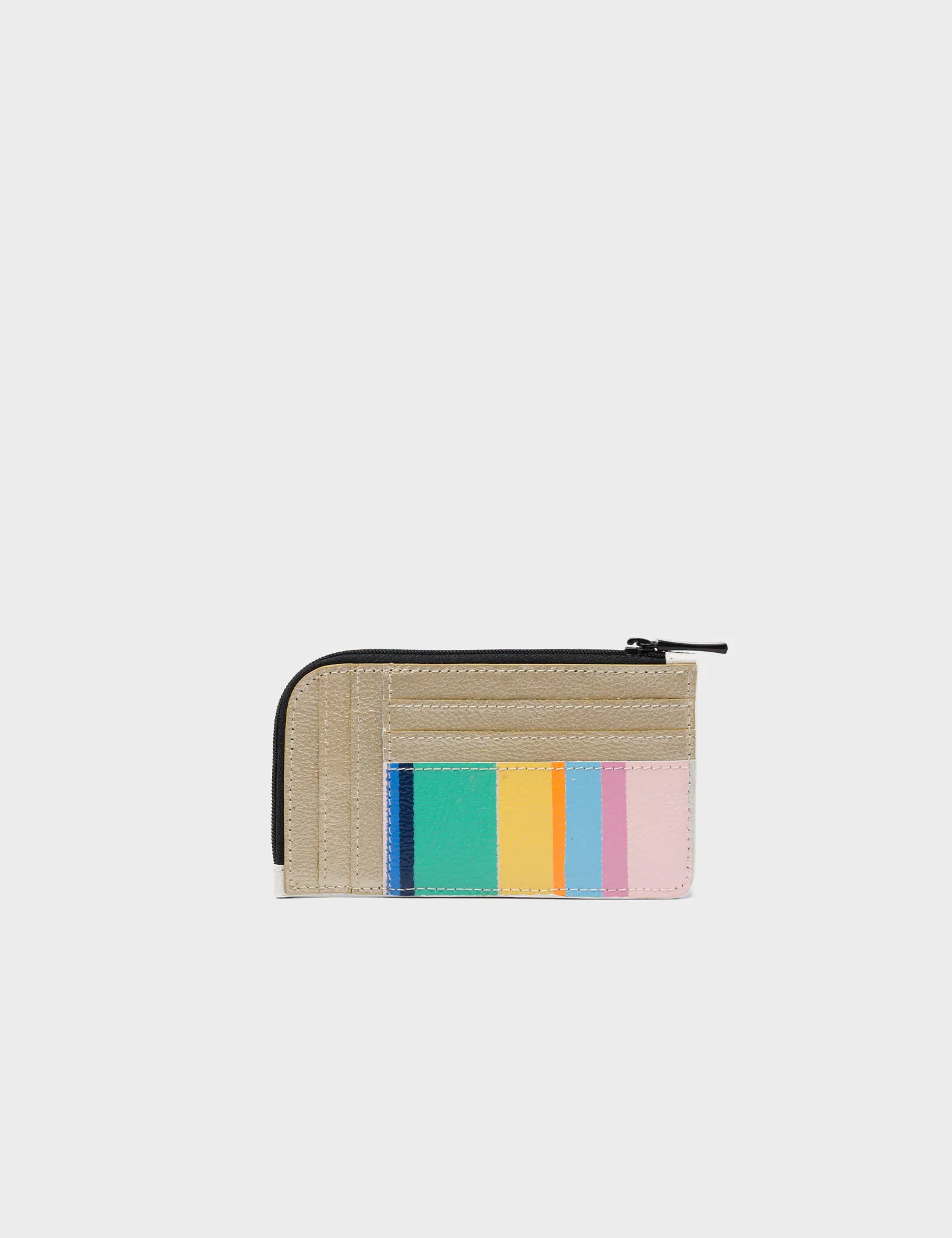 Fausto Cream Leather Zip Around Cardholder with Color Stripes Print - Stylish & Durable Wallet for Men & Women - Perfect for Everyday Use, Travel & Business