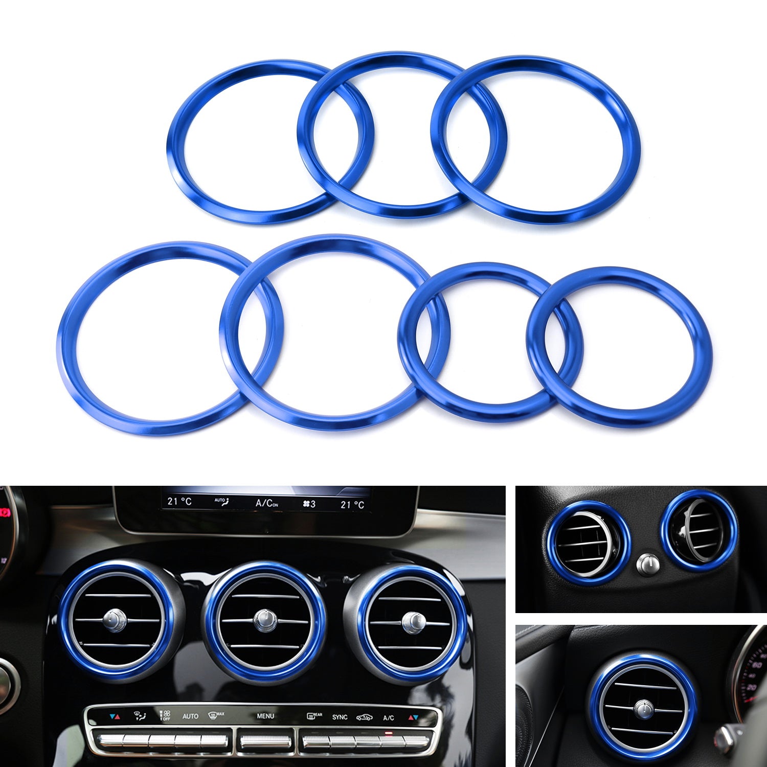 Premium Blue Air Vent Trim Covers for Mercedes W205 X205 C GLC - Upgrade Your Car Interior with Stylish AC Vent Covers for Enhanced Aesthetics & Comfort