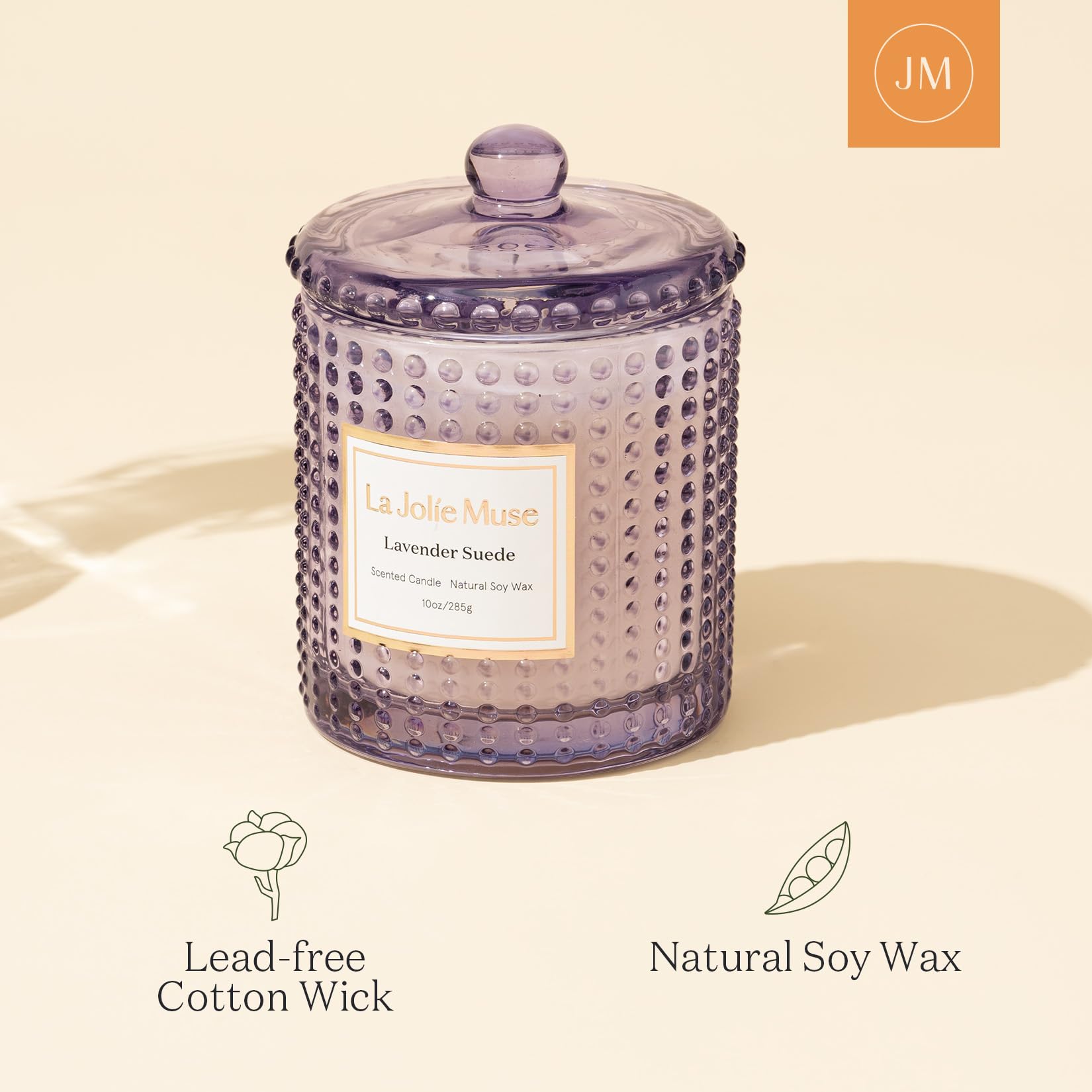 LA JOLIE MUSE Lavender Scented Suede Candle - 10oz Aromatherapy Candle with 75 Hours Burn Time - Perfect Mothers Day Gift, Home Decor & Relaxation Scented Candle for Bedroom, Bathroom and Living Room