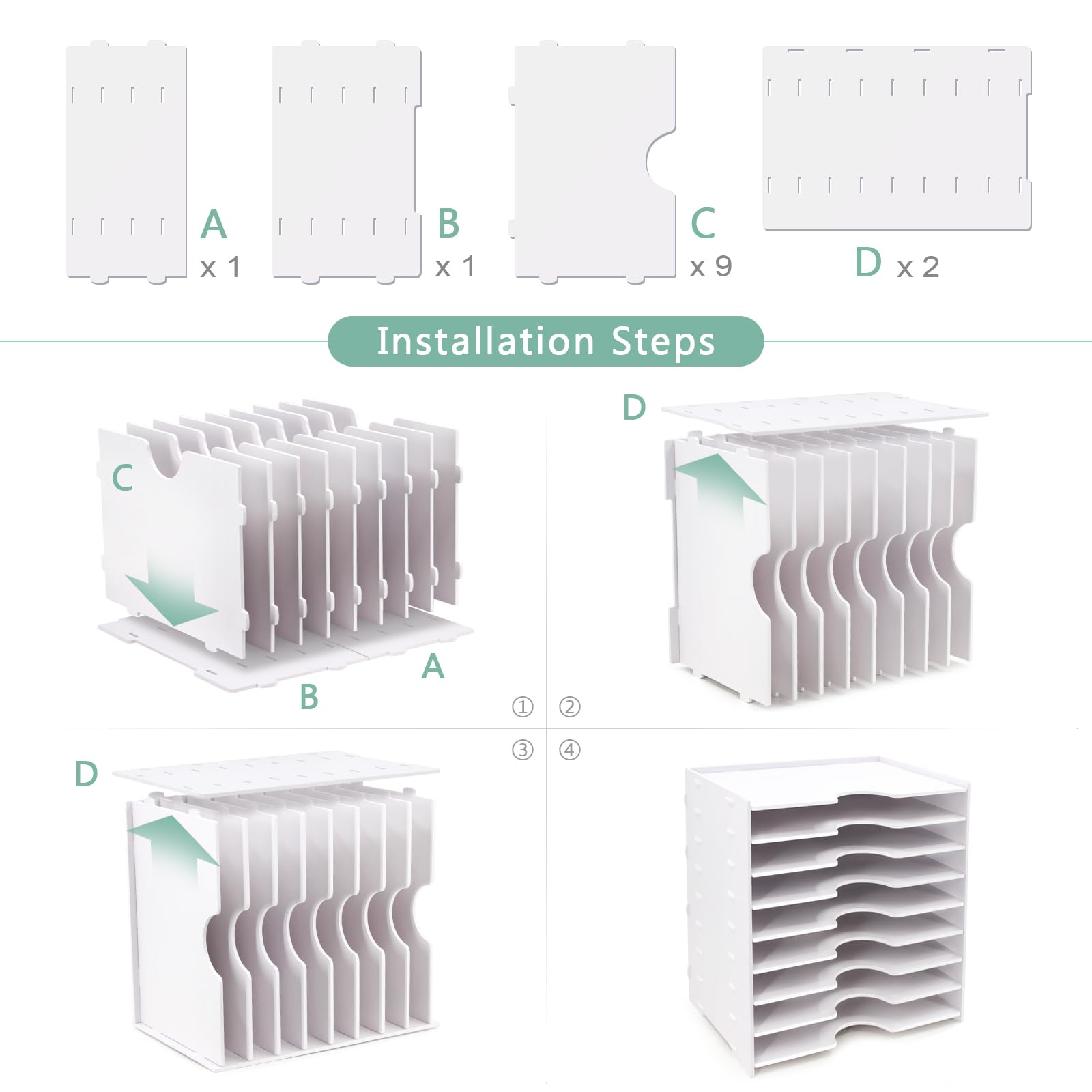 SONGWAY 9-Tier Desktop File Organizer - Wide Document Holder & Letter Mail Tray Storage Rack for Home, Office, School | Paper Sorter & Desktop Organizer (White) | Perfect for Bills, Mail, Office Supplies & School Papers Organization