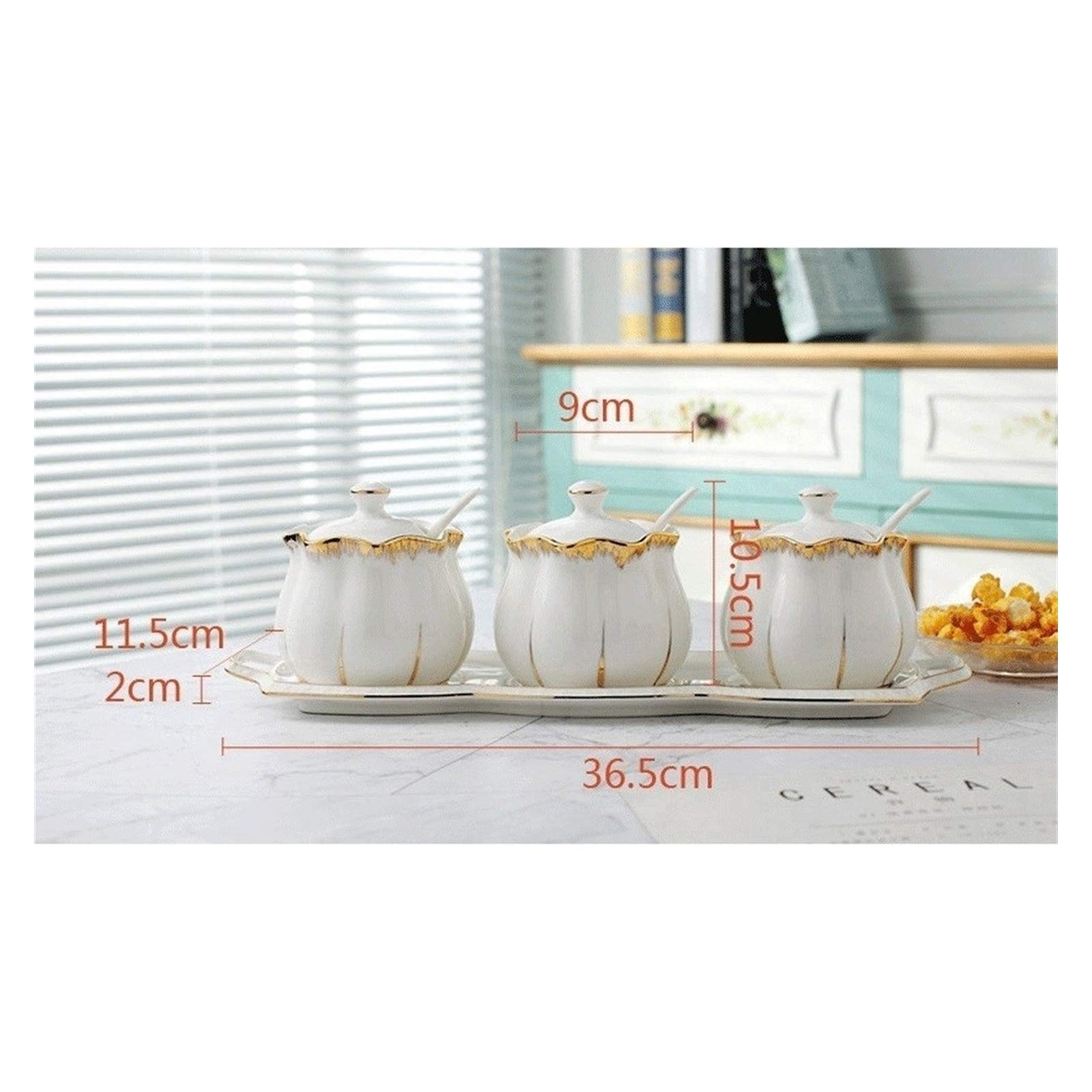 Ceramic Spice Jar Set with Serving Spoons - 6-Piece Seasoning Box & Condiment Cruet Bottles for Kitchen Organization | Perfect for Cooking, Baking & Meal Prep