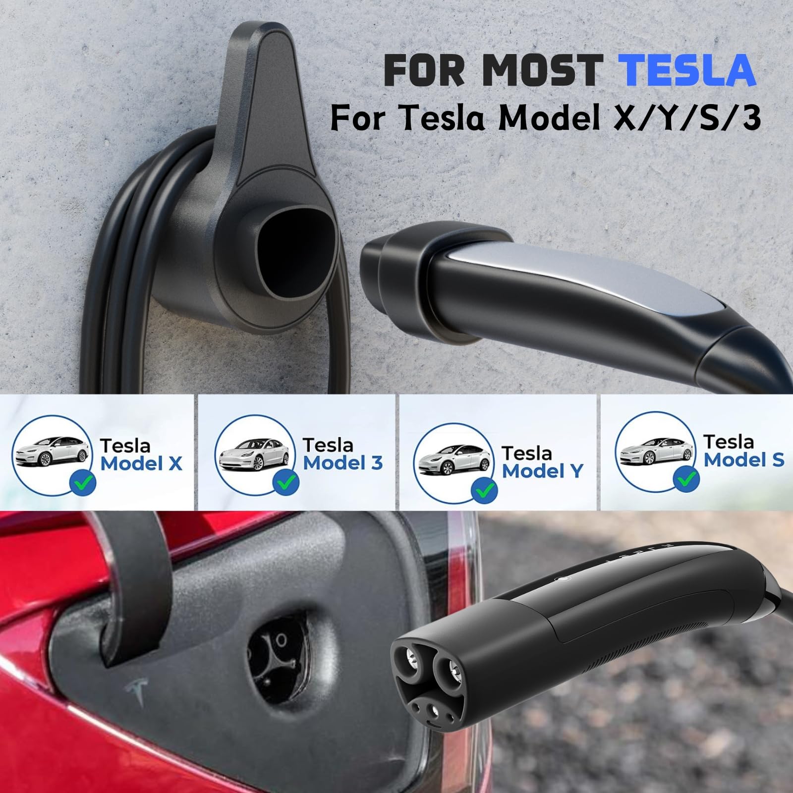 Tesla Model 3/Y/S/X Charging Cable Organizer Wall Mount - Cord Hanger & Plug Protector for Tesla Mobile Connector - Premium Tesla Accessories for Home & Garage Charging Station Organization