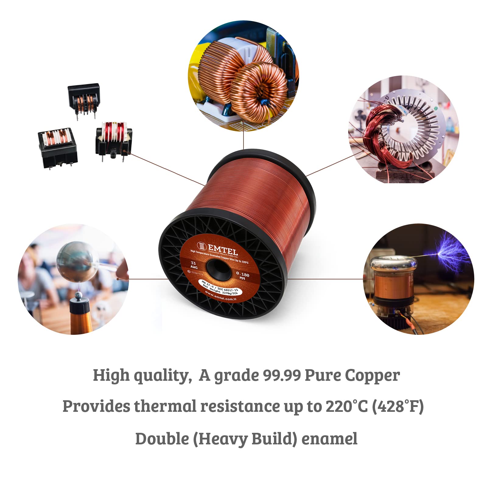 18 AWG - 5 lb (1000 feet) 99.9% Pure Copper Enameled Magnet Wire for Motors, Transformers & Electroculture Gardening - 220°C (428°F) Thermal Class - DIY Electrical Projects, Coil Winding & Renewable Energy Applications