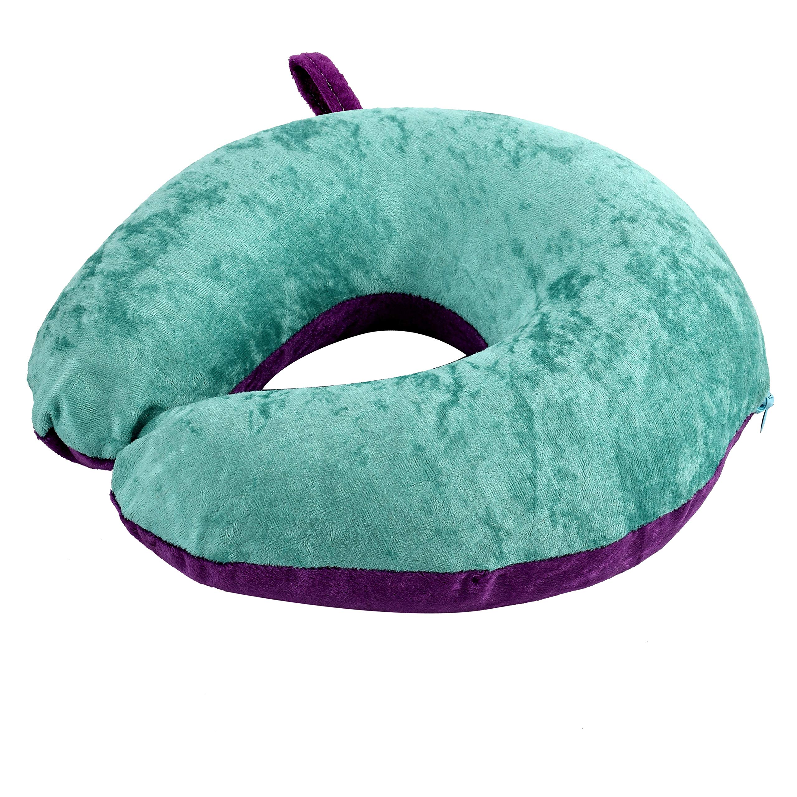 Kuber Industries Unisex U-Shaped 100% Pure Microfiber Soft Neck Pillow for Travel - Comfortable Support for Airplane, Car, Train & Bus Rides - Perfect for Long Trips & Napping (Purple & Green) CTKTC39205