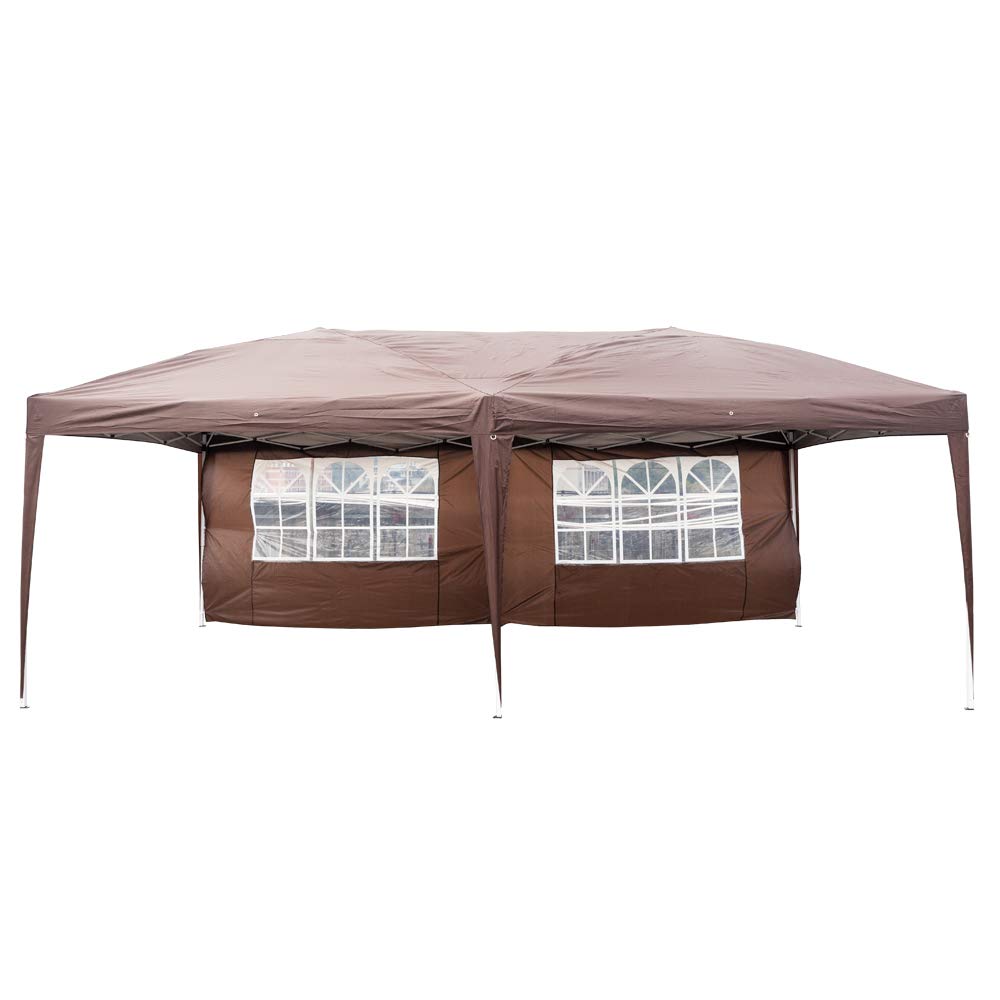 3x6m Dark Coffee Folding Canopy Tent with 2 Windows - Waterproof Outdoor Party Gazebo for Weddings, BBQ, Beach Events - Includes Storage Bag & Easy Setup (Perfect for Backyard Gatherings, Camping & Picnics)