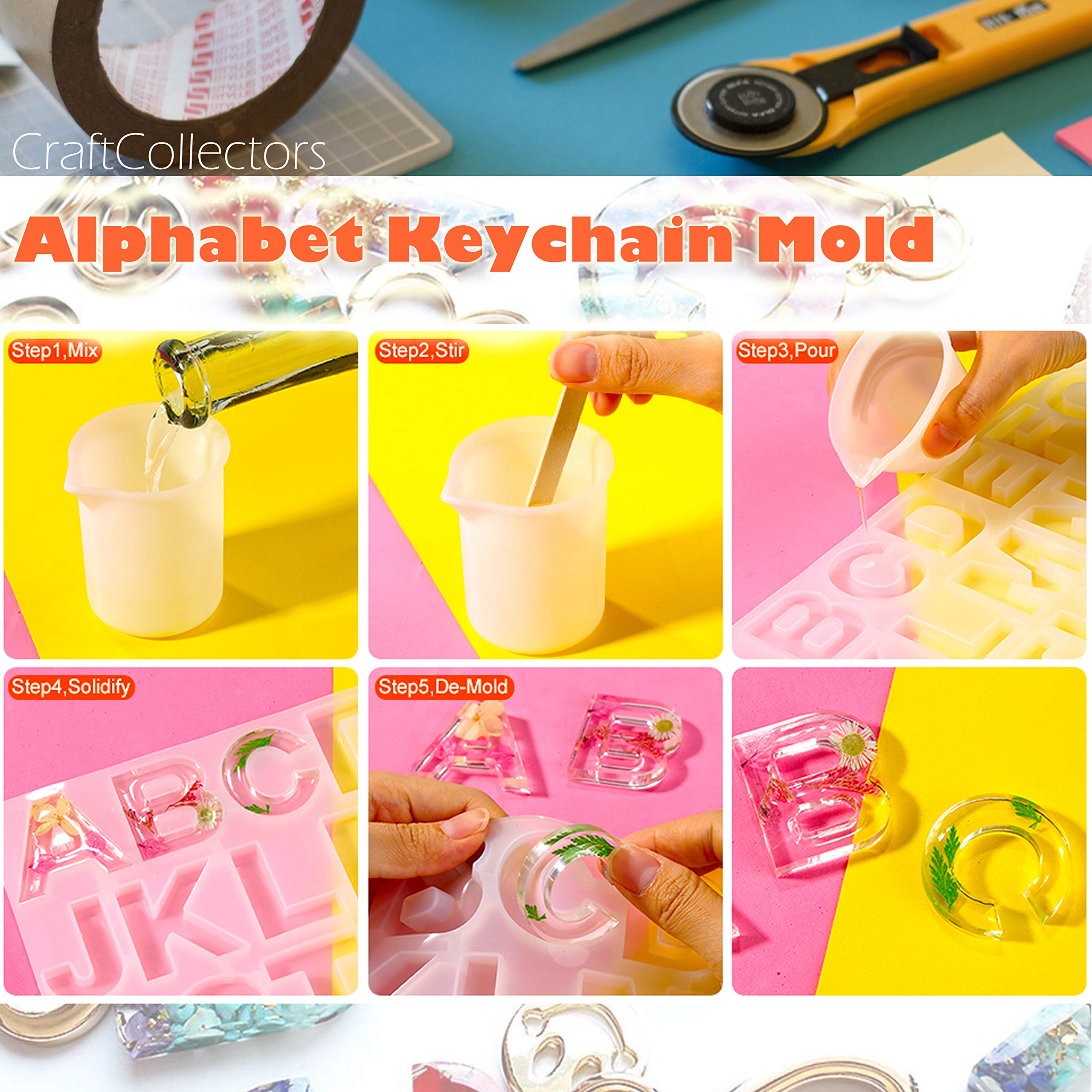 Premium Silicone Resin Molds for Epoxy Casting - DIY Alphabet, Number & Keychain Molds Kit - Reversible Letter Molds for Jewelry, Crafts & Home Decor Projects