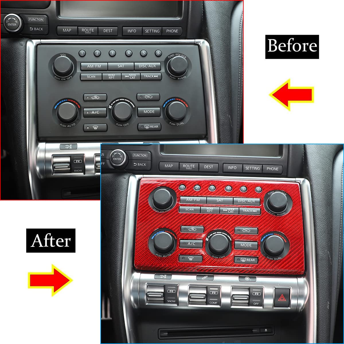 Carbon Fiber Center Control Volume Panel Decorative Patch for 2008-2016 Nissan GT-R R35 - Red Interior Accessory | Perfect for Car Enthusiasts & Custom Upgrades