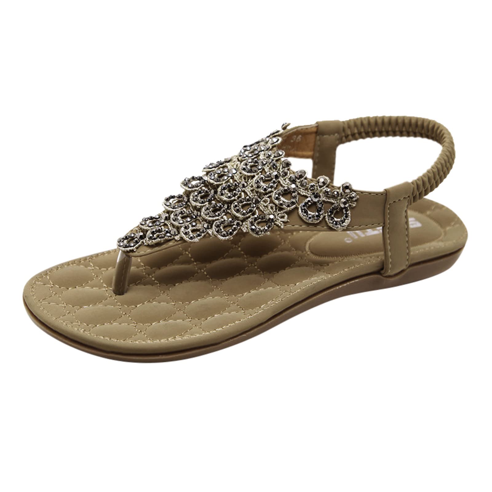 Women's Casual Sequin Thong Sandals - Soft Sole Fashion Beach Sandals & Slippers (Khaki, Size 8.5) | Perfect for Summer, Vacations, and Beach Outings