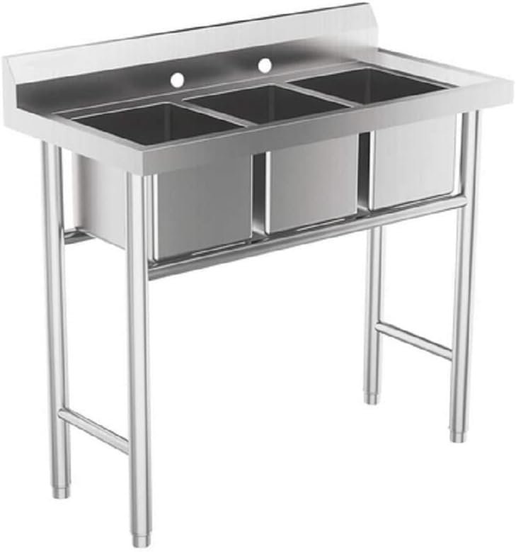 3 Compartment Stainless Steel Commercial Kitchen Sink Set - Heavy Duty Utility Sink for Restaurant, Garage, Laundry & Outdoor Use | Durable Prep Sink for Busy Kitchens & Work Areas