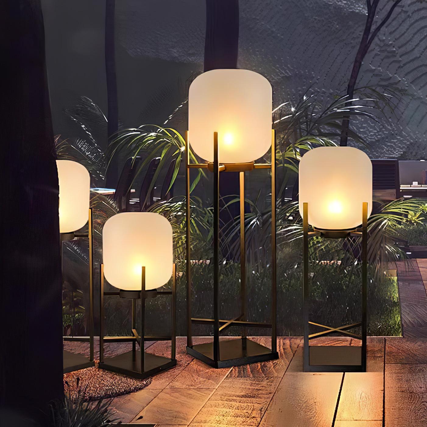 Modern LED Lantern Floor Lamp - Dimmable Indoor/Outdoor Lighting for Living Room, Patio, and Garden Decor