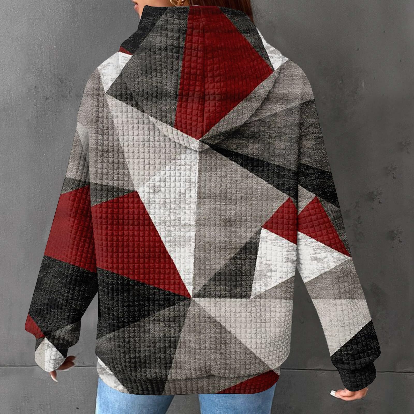 Stylish Women's Long Sleeve Waffle Pullover Top with Pocket - Loose Fit Printed Drawstring Shirt for Casual Wear, Fall Outfits & Cozy Loungewear