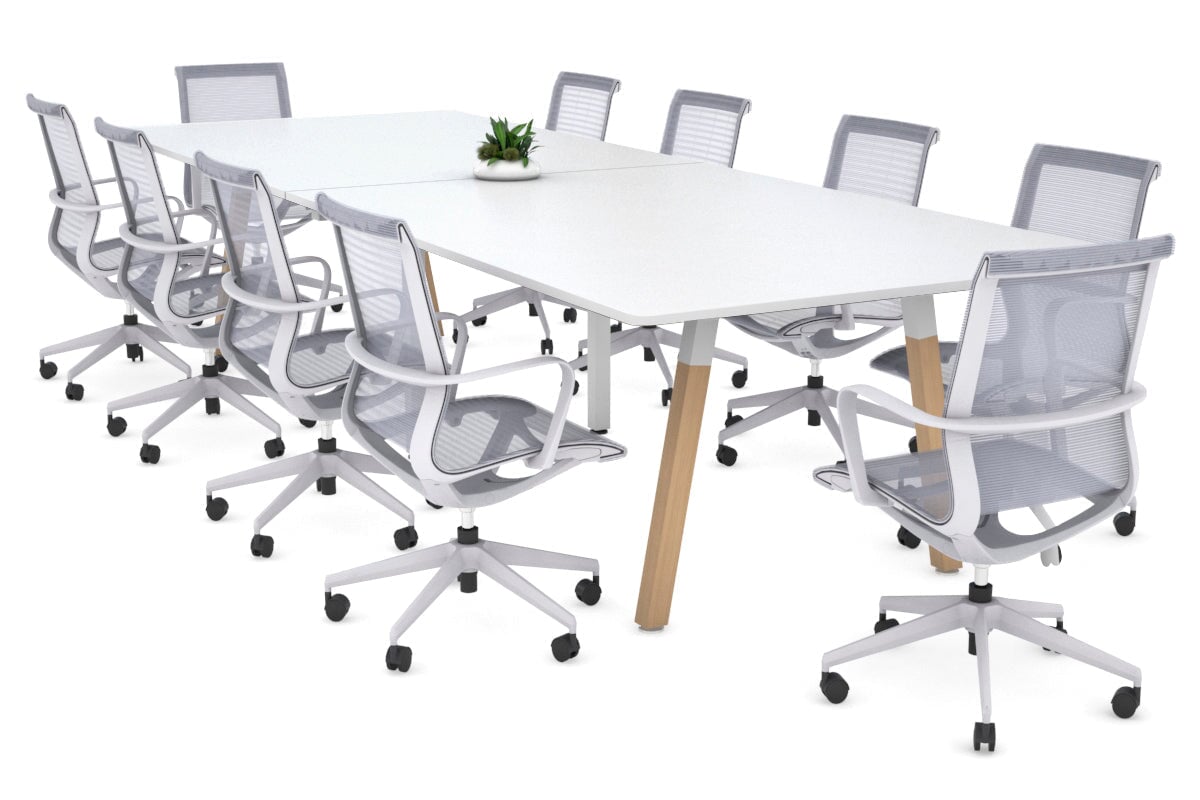 Modern Boardroom Table with Quadro A Wood Legs & Rounded Corners - 3200L x 1100W Conference Table for Office Meetings & Executive Workspaces
