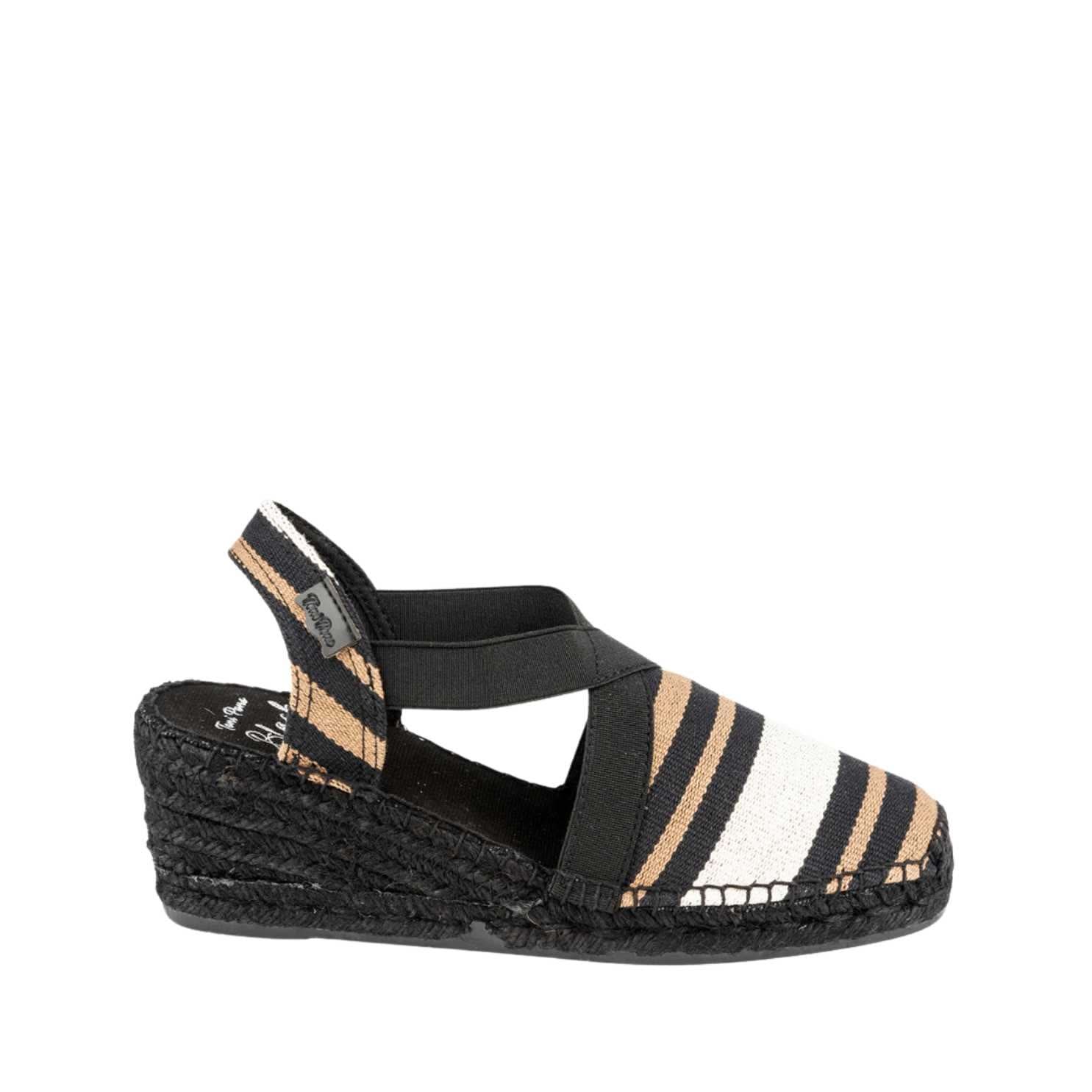 Women's Black Striped Cotton Blend Wedge Espadrilles - Comfortable Summer Shoes for Beach, Vacation & Casual Outings