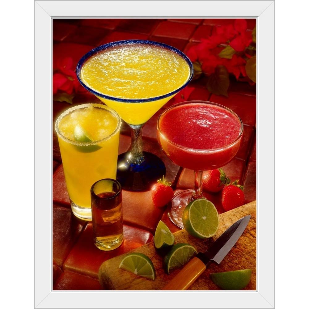 White Framed Margarita and Shot Cocktail Art Print - Bar & Home Decor Wall Art for Living Room, Kitchen, or Pub