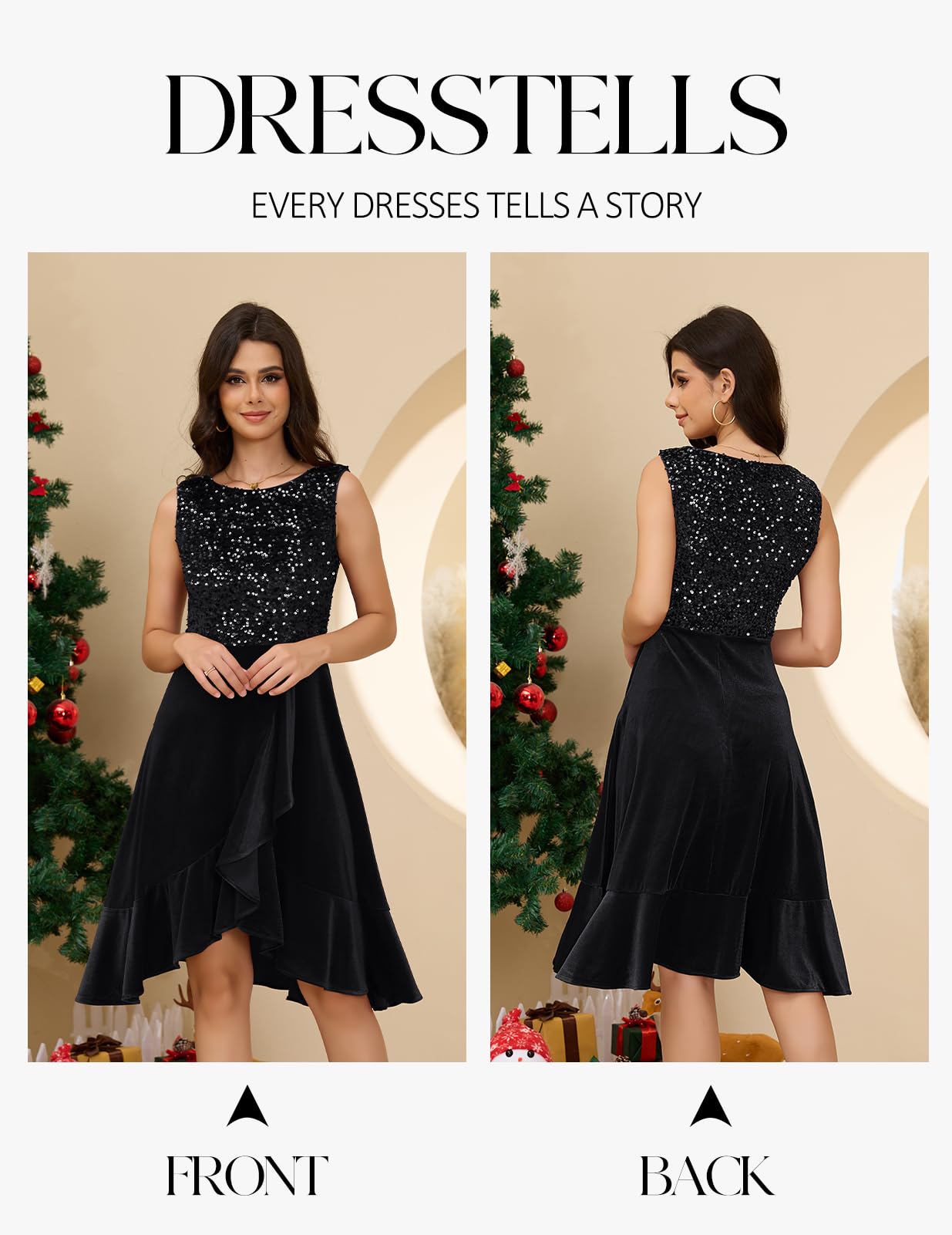 DRESSTELLS Women's Velvet Sequin Christmas Holiday Party Dress - Sparkly Cocktail & Wedding Guest Gown for Festive Celebrations, NYE Parties & Special Occasions