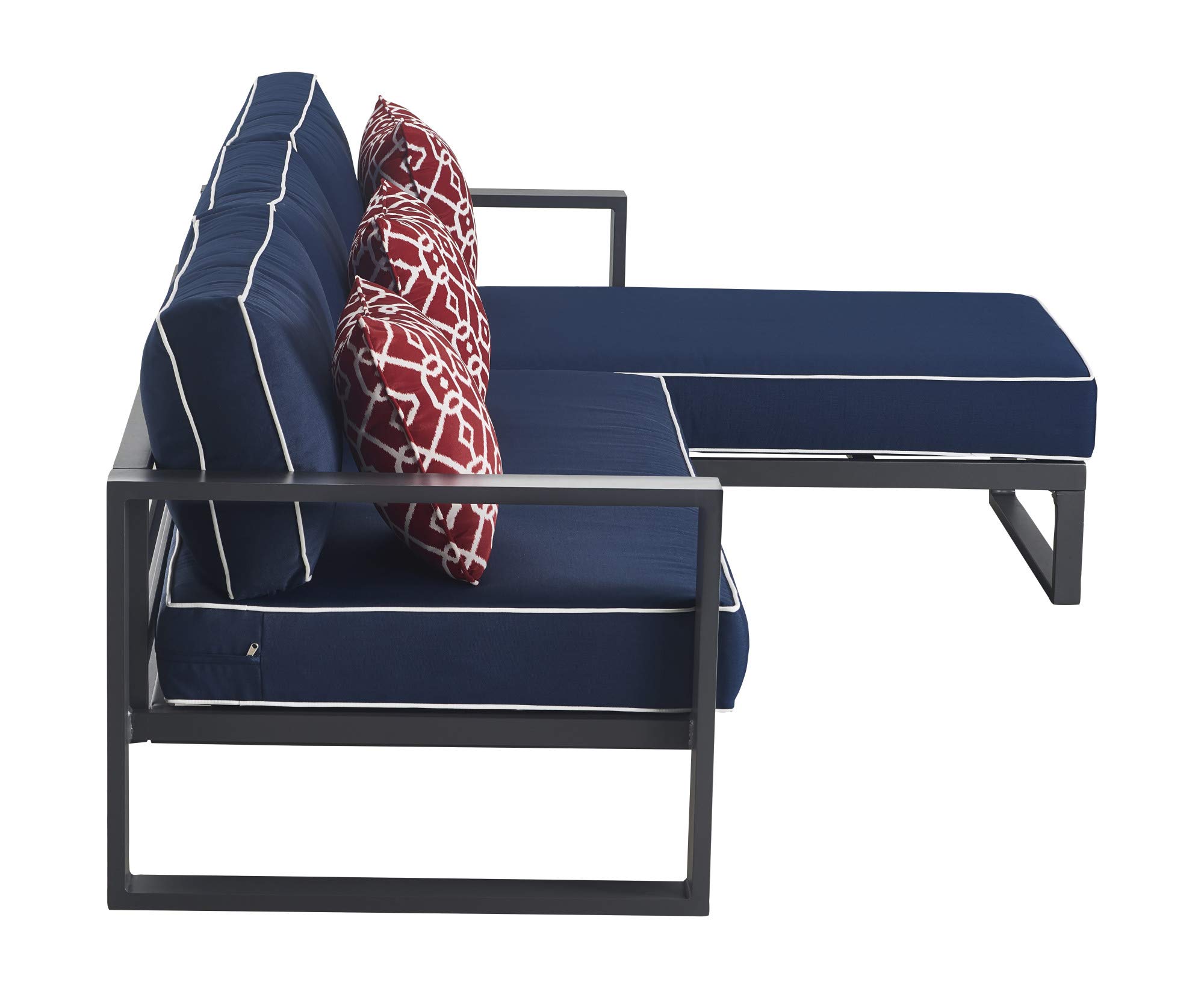 Tommy Hilfiger Monterey Modern Patio Outdoor Furniture Set - Weather-Resistant Metal Frame Sectional Sofa in Navy Blue & Dark Gray - Easy Assembly for Backyard, Garden, Poolside & Deck Relaxation