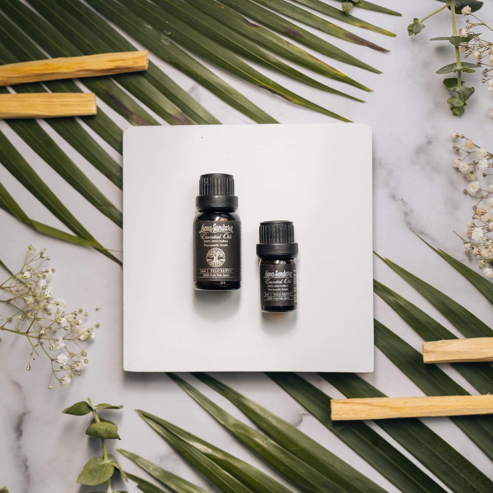 Luna Sundara 100% Pure Organic Undiluted Palo Santo Essential Oil - Wild-Crafted Therapeutic Grade Peruvian Palo Santo from Sustainable Wild Harvest - Perfect for Meditation, Aromatherapy, Spiritual Cleansing & Home Relaxation