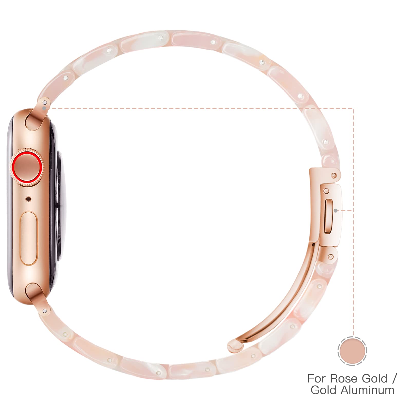 Premium Lightweight Resin Apple Watch Band Compatible with 38mm 40mm 41mm iWatch Ultra 2/1 Series 10/SE/9/8/7/6/5/4/3/2/1 - Floral Pink for Rose Gold - Perfect for Workouts, Daily Wear & Fashion Accessories