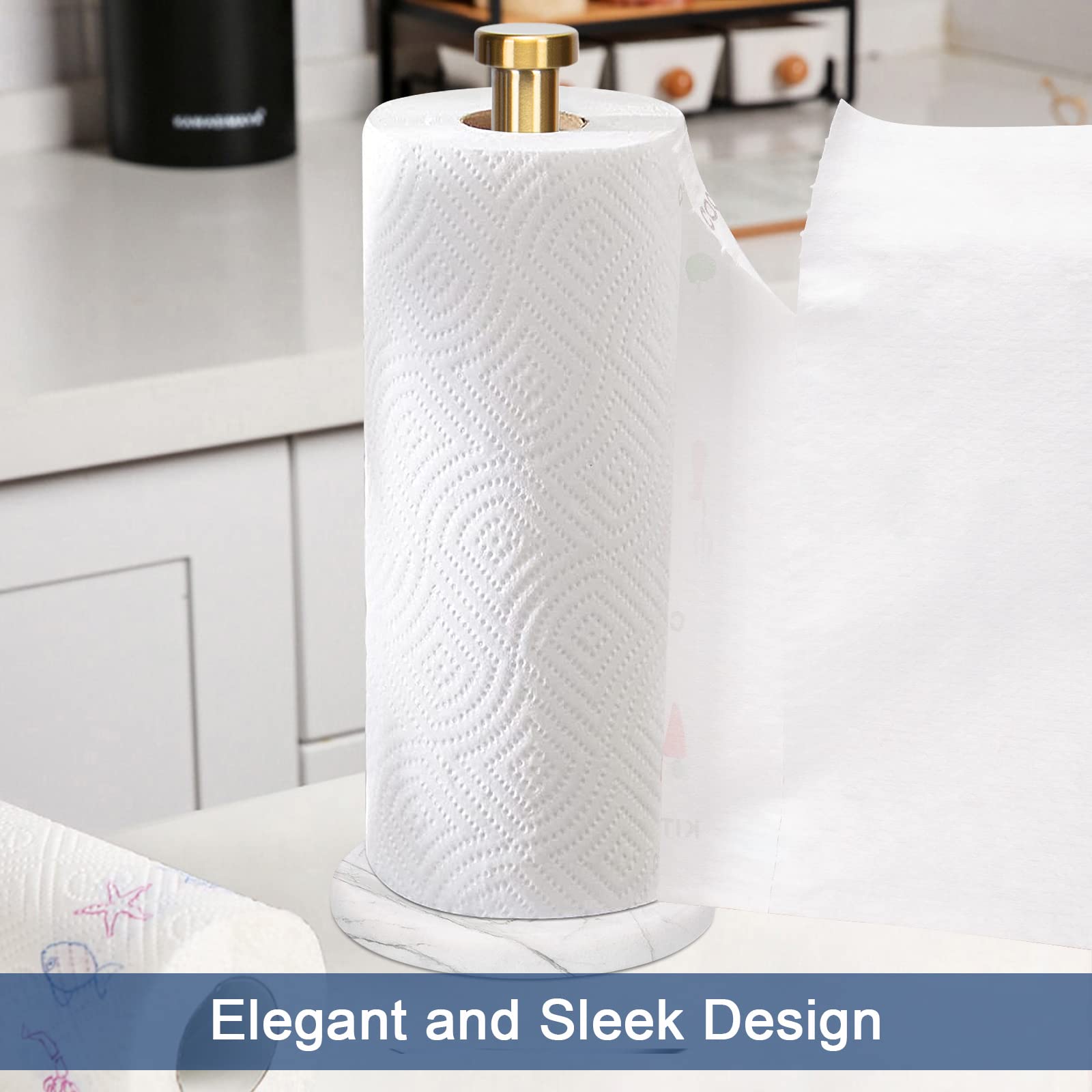 NearMoon Standing Paper Towel Holder - Premium Brushed Gold with Marble Base for Standard & Jumbo Rolls | Stylish Kitchen & Bathroom Countertop Organizer | Perfect for Cooking, Cleaning & Home Decor
