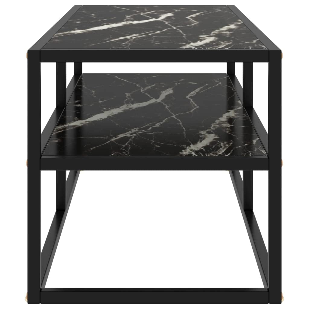 Modern Black TV Stand with Marble Glass Top - 39.4