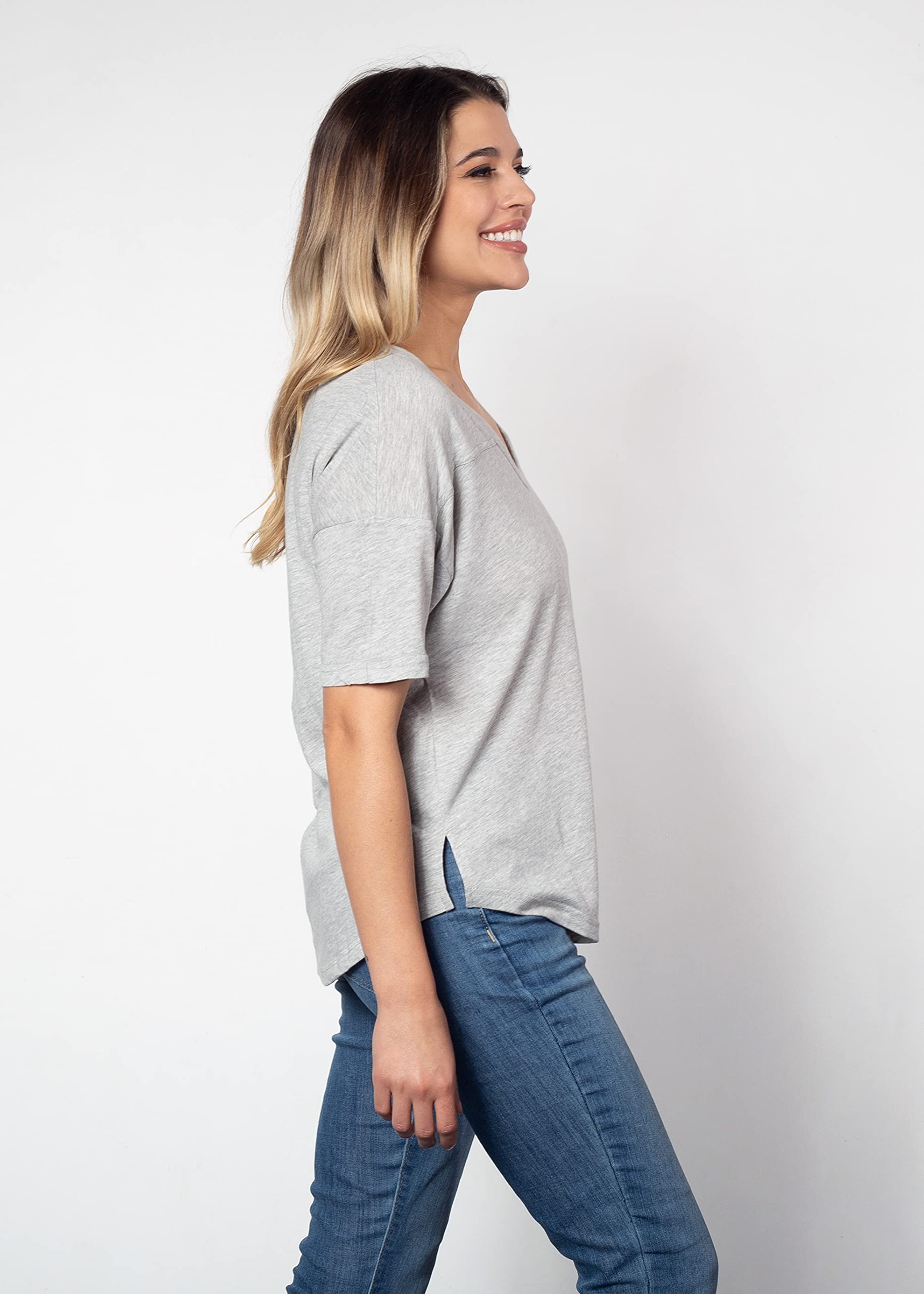 UG Apparel Women's V-Happy Jersey - Comfortable V-Neck T-Shirt for Casual Wear, Workout & Everyday Outfits | Soft Breathable Fabric | Trendy Fashion Top for Women