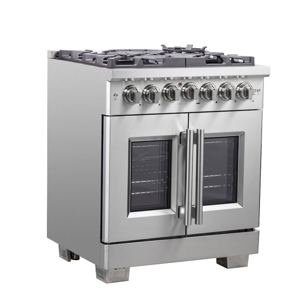 Forno Capriasca 30-inch 4.32 cu. ft. French Door Freestanding Dual Fuel Range - Gas Cooktop & Electric Oven in Stainless Steel (FFSGS6387 30) - Perfect for Modern Kitchens & Professional Cooking