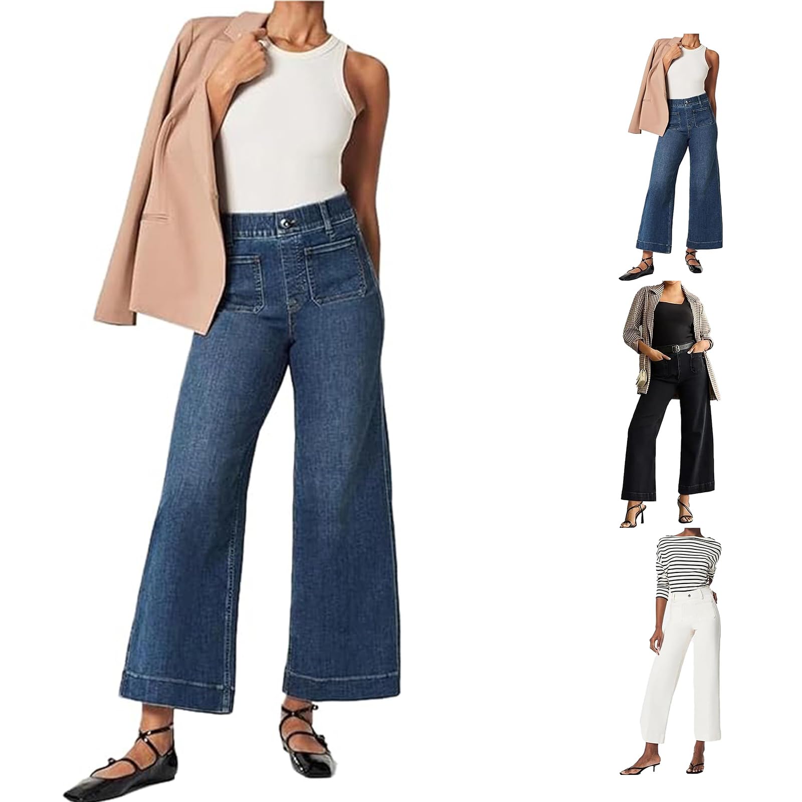 Stylish Cropped Wide-Leg Jeans for Women - High Waist Tummy Control Denim Pants | Perfect for Casual Outfits, Streetwear & Summer Fashion