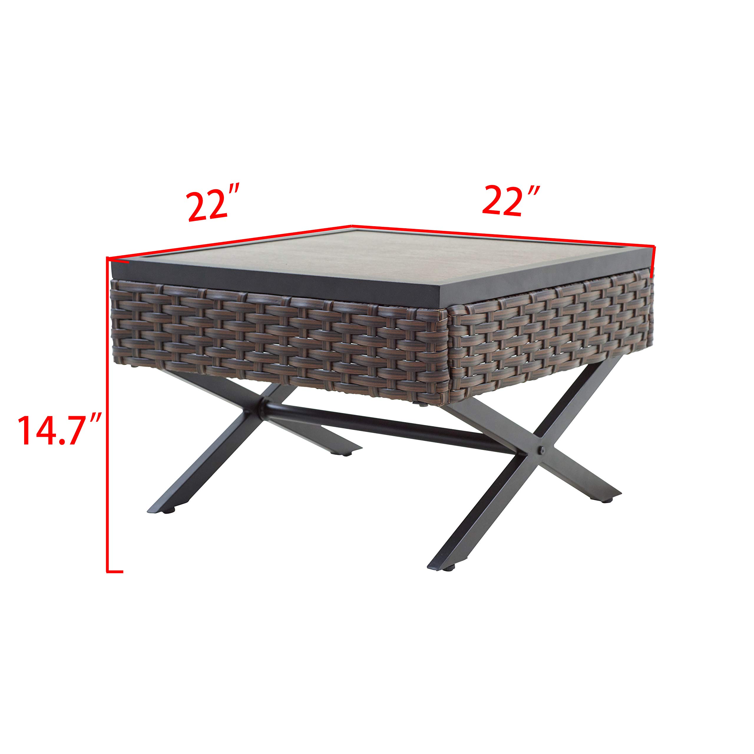 PatioFestival Metal Outdoor Side Coffee Table - Rust-Resistant Steel X-Leg Bistro Dining Table with Rattan Wicker Top | Perfect for Patio, Garden, Poolside & Balcony Furniture