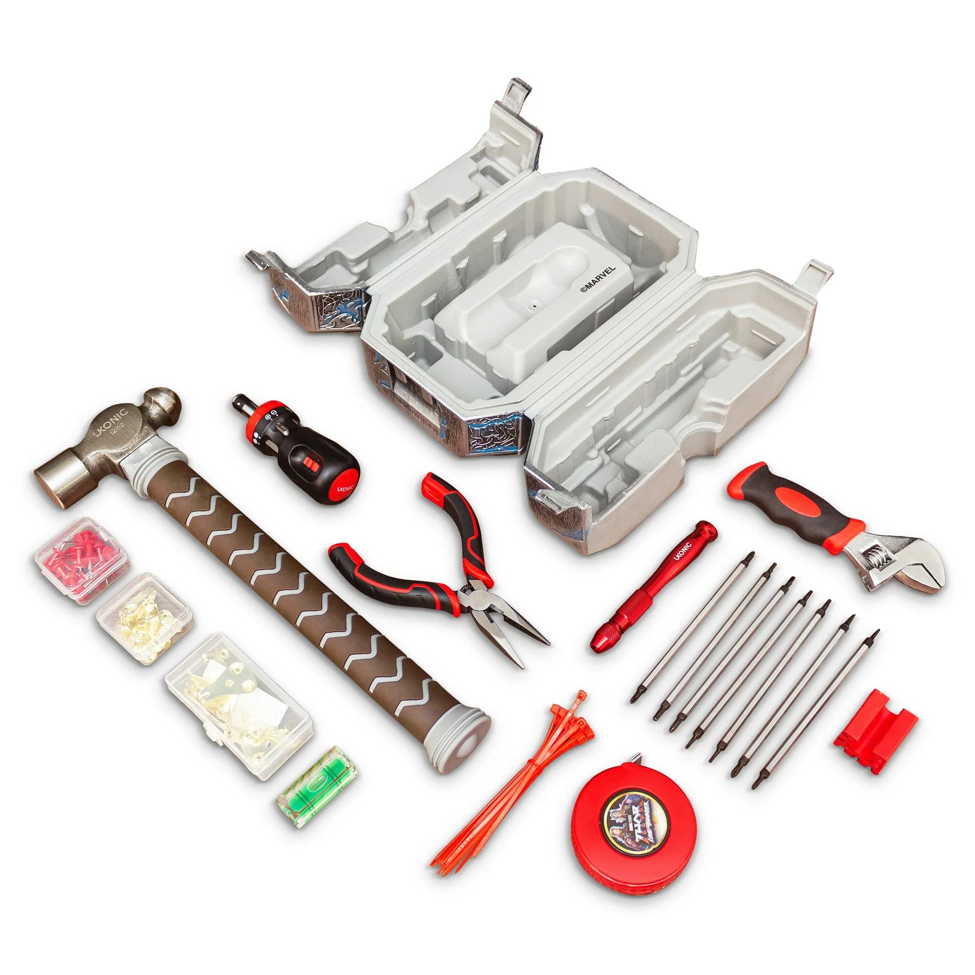 Marvel Mighty Thor's Hammer Mjolnir 91-Piece All-in-One Tool Kit with Screwdrivers, Wrench, Pliers & More | Perfect for DIY Projects, Home Repairs & Marvel Fans Collection