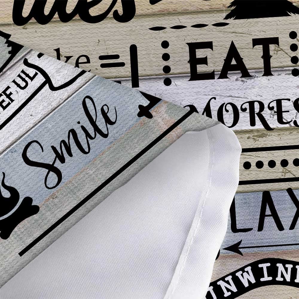 Farmhouse Style RV Shower Curtain Set for Travel Trailers - 47x64 Inch Narrow Fabric Bathroom Curtain with Hooks - Perfect for Campers, Tiny Homes & Outdoor Decor - Happy Camping Quote Design