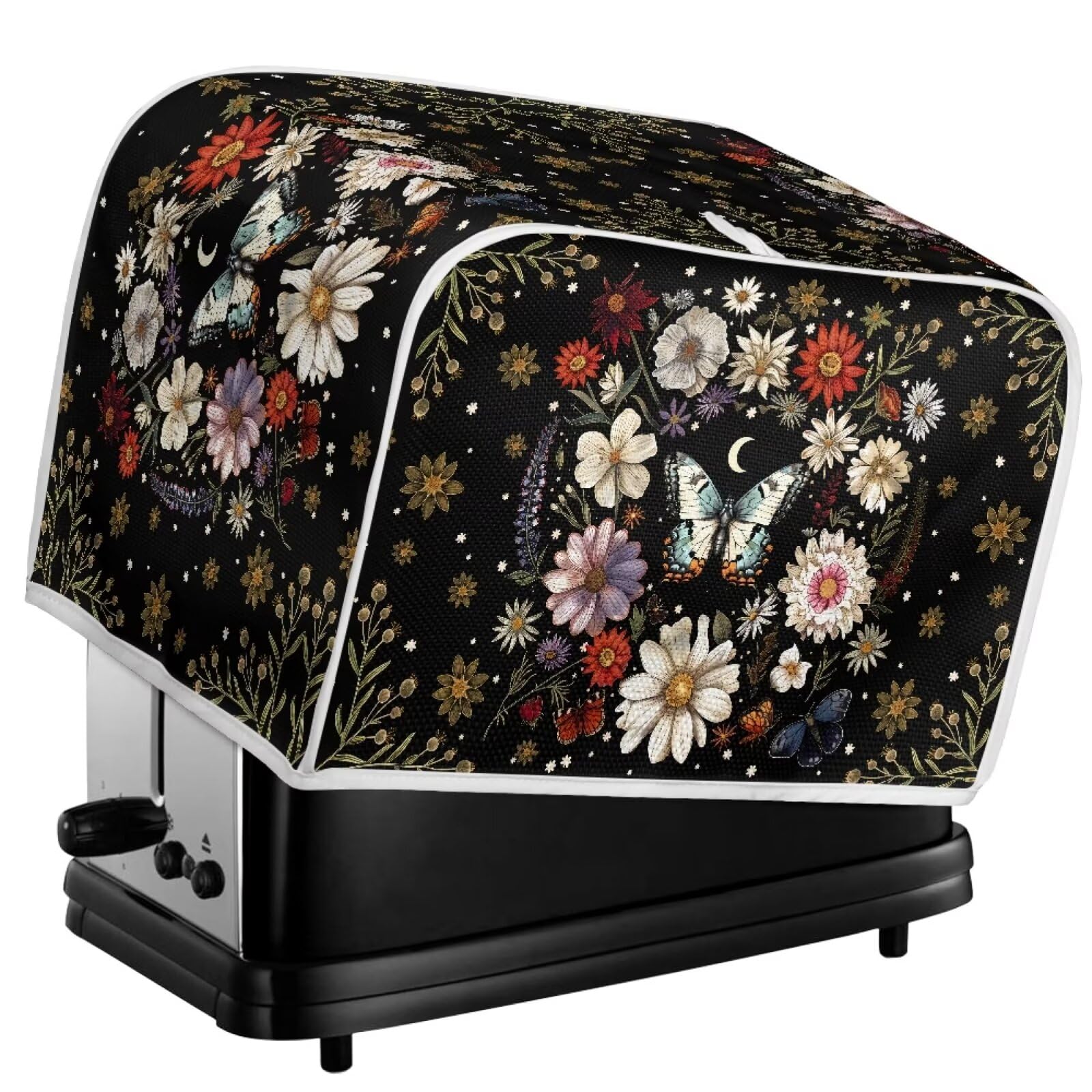 Lotusorchid Butterfly 2-Slice Toaster Cover - Washable & Decorative Dust Cover for Bread Makers & Kitchen Appliances - Perfect for Countertop Protection & Kitchen Decor (Black)