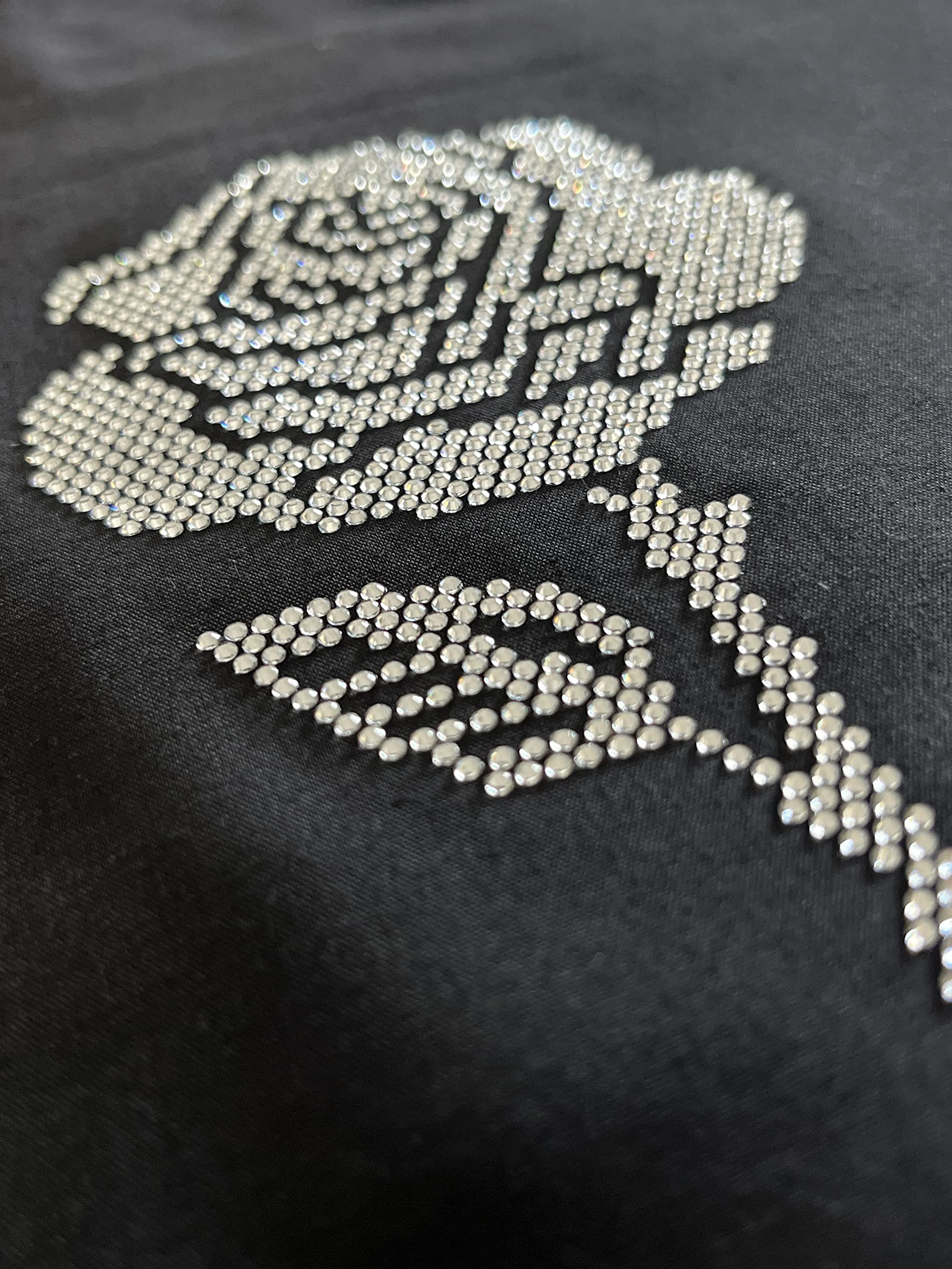 Rhinestop AB Single Rose Iron-on Rhinestone Design for DIY Clothing & Fabric Decoration | Wedding Dress Embellishment, Costume Accessories, Fashion Craft Projects