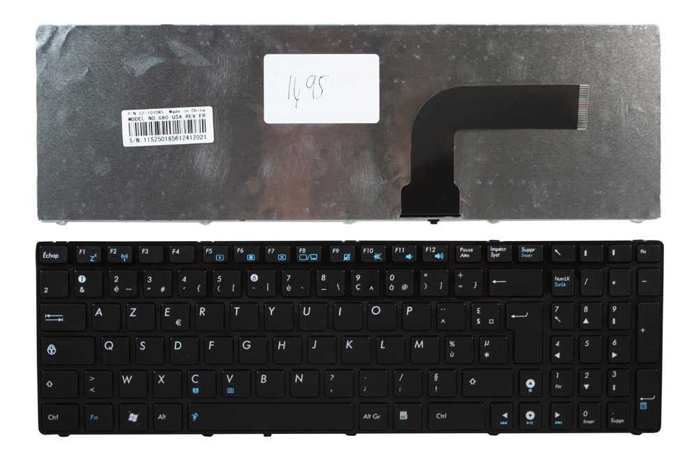 Black Replacement Laptop Keyboard for Asus G60-G71GX - French Layout Glossy Black Frame | Compatible with Gaming & Office Use