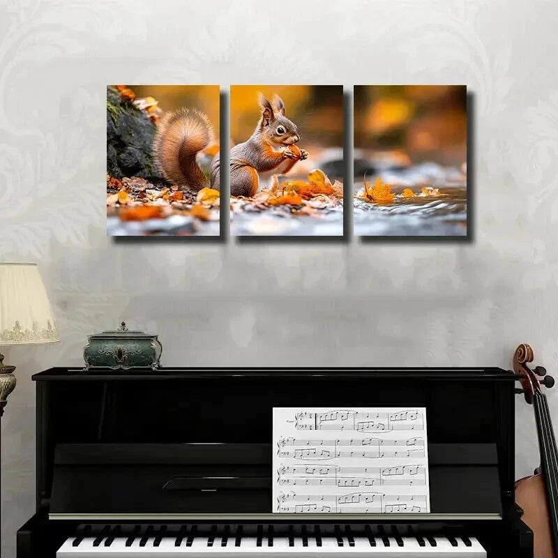 3-Piece Cute Squirrel Sitting on Bank Wall Art Set - 40x60cm Framed Canvas Prints | High Quality Australian Made | Ready to Hang | Perfect for Living Room, Bedroom & Office Decor