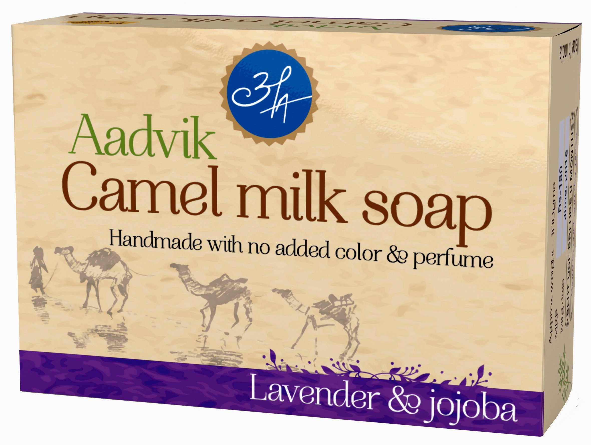 Aadvik Natural Camel Milk Soap with Lavender & Jojoba Essential Oils | 100g Bar | Moisturizing & Gentle Cleansing for Dry, Sensitive Skin | Perfect for Daily Face & Body Care