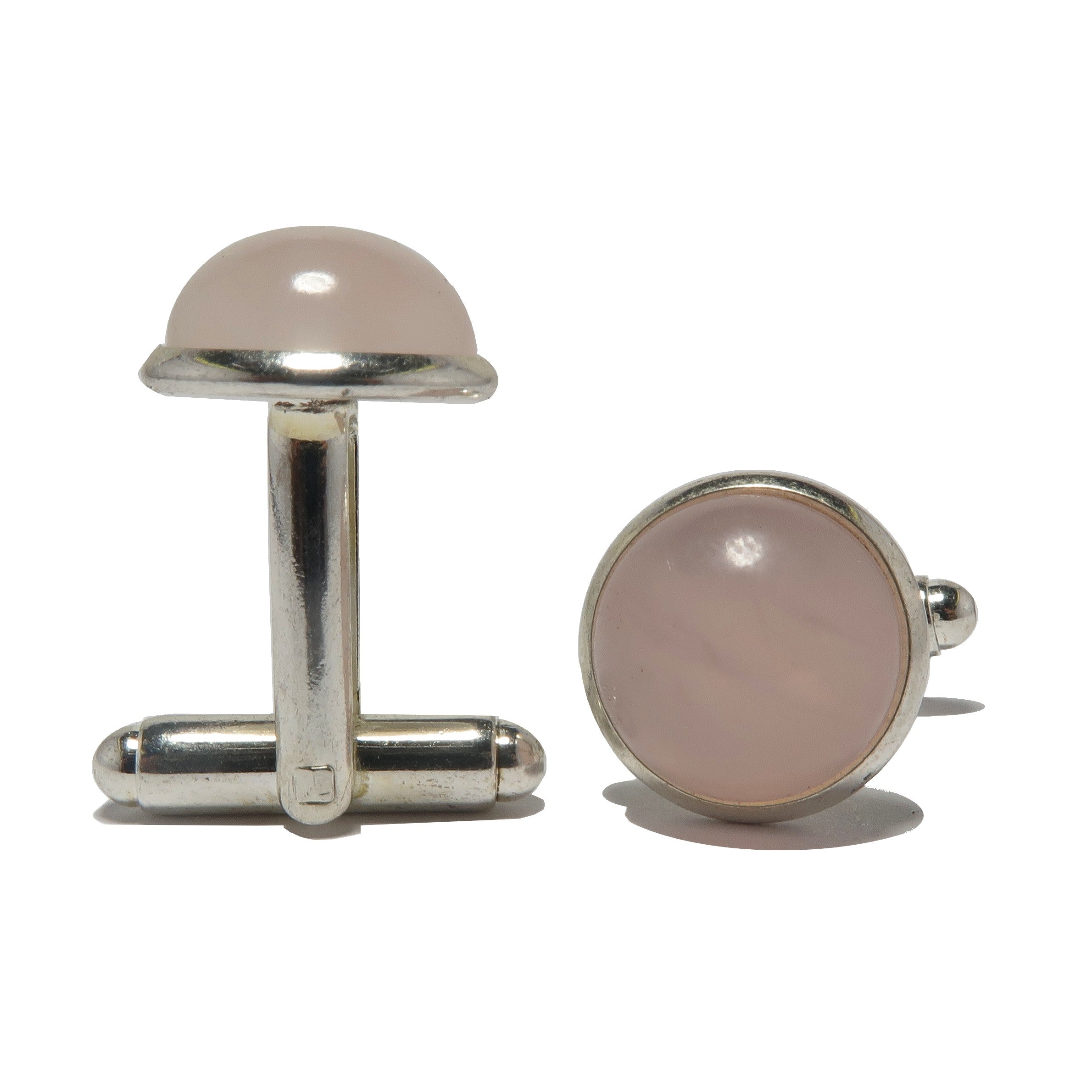 Rose Quartz Cufflinks for Men - Pink Love Gemstone Silver Plated Dress Cuff Links - Perfect for Weddings, Prom & Formal Events
