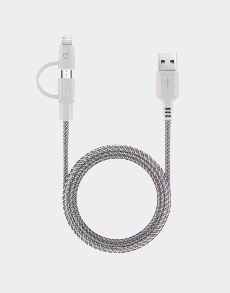 NyloTough 2-in-1 Lightning & Micro USB Charging Cable 1.5M/5FT - Durable Fast Charging Cord for iPhone & Android - Perfect for Home, Office & Travel Use