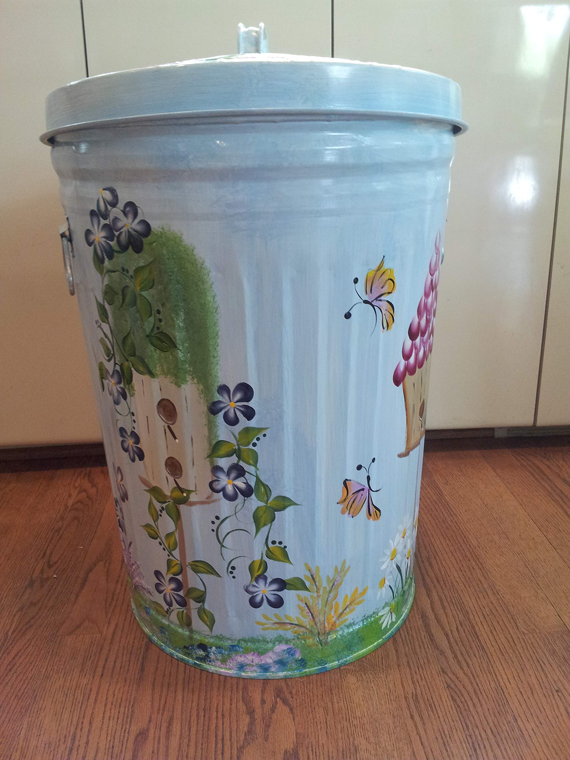 20 Gallon Hand Painted Galvanized Steel Trash Can - Durable Outdoor & Indoor Garbage Bin for Kitchen, Yard, Office, Restaurant Waste Disposal