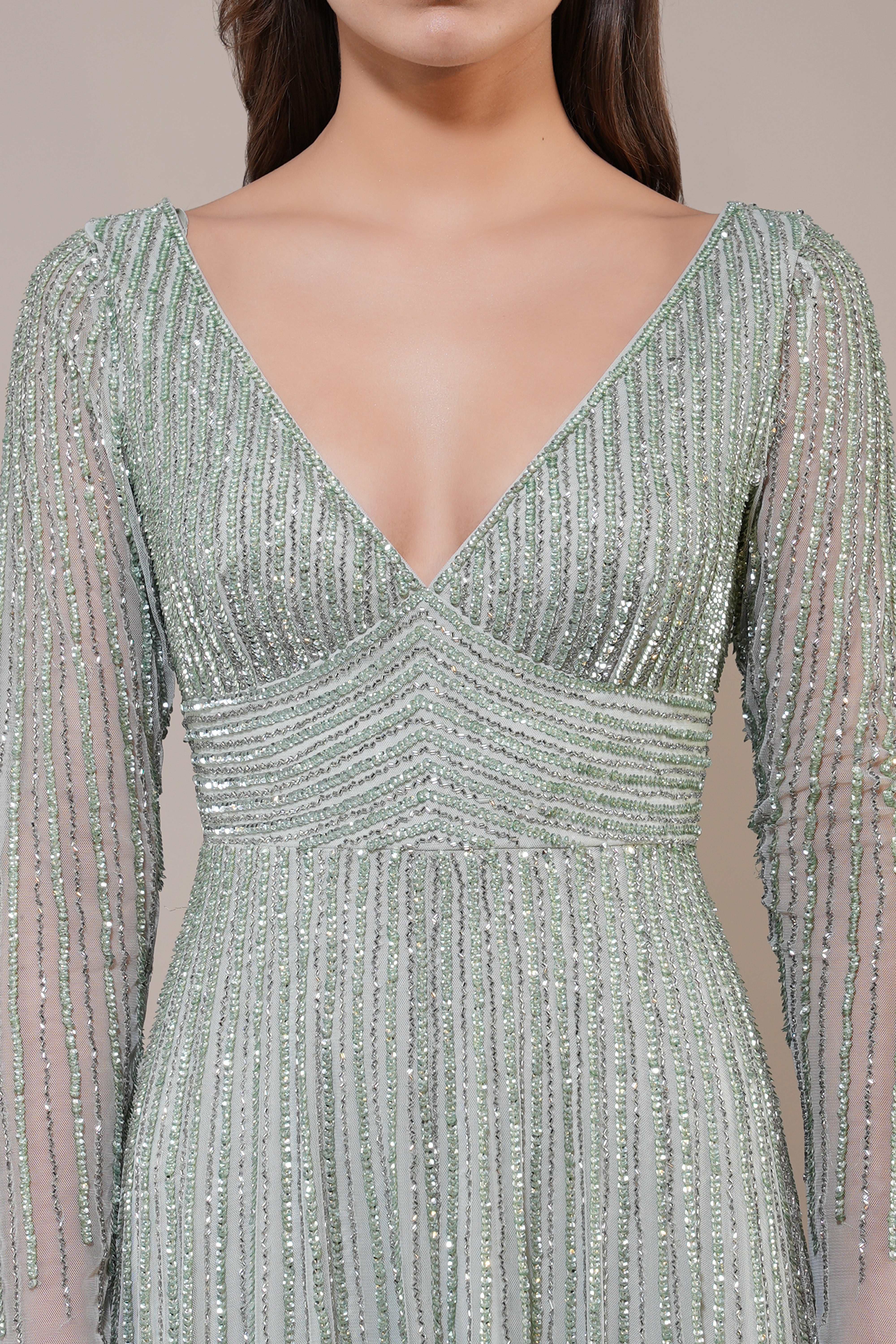 Laura Embellished Maxi Dress in Sage Green - Elegant Floral Lace Evening Gown for Women, Perfect for Weddings, Parties & Special Occasions