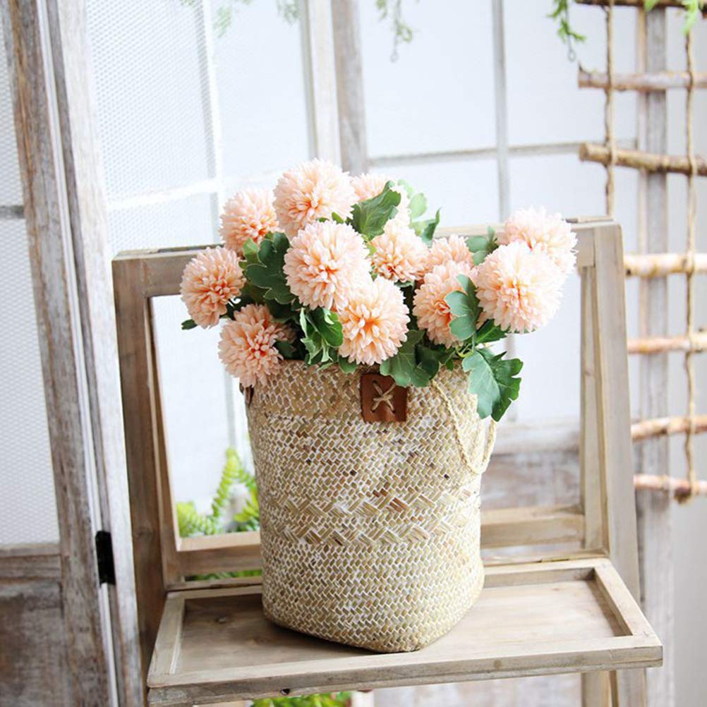 Handmade Braided Rattan Basket - Woven Flower Pot & Laundry Storage Organizer | Boho Home Decor for Living Room, Bedroom & Bathroom