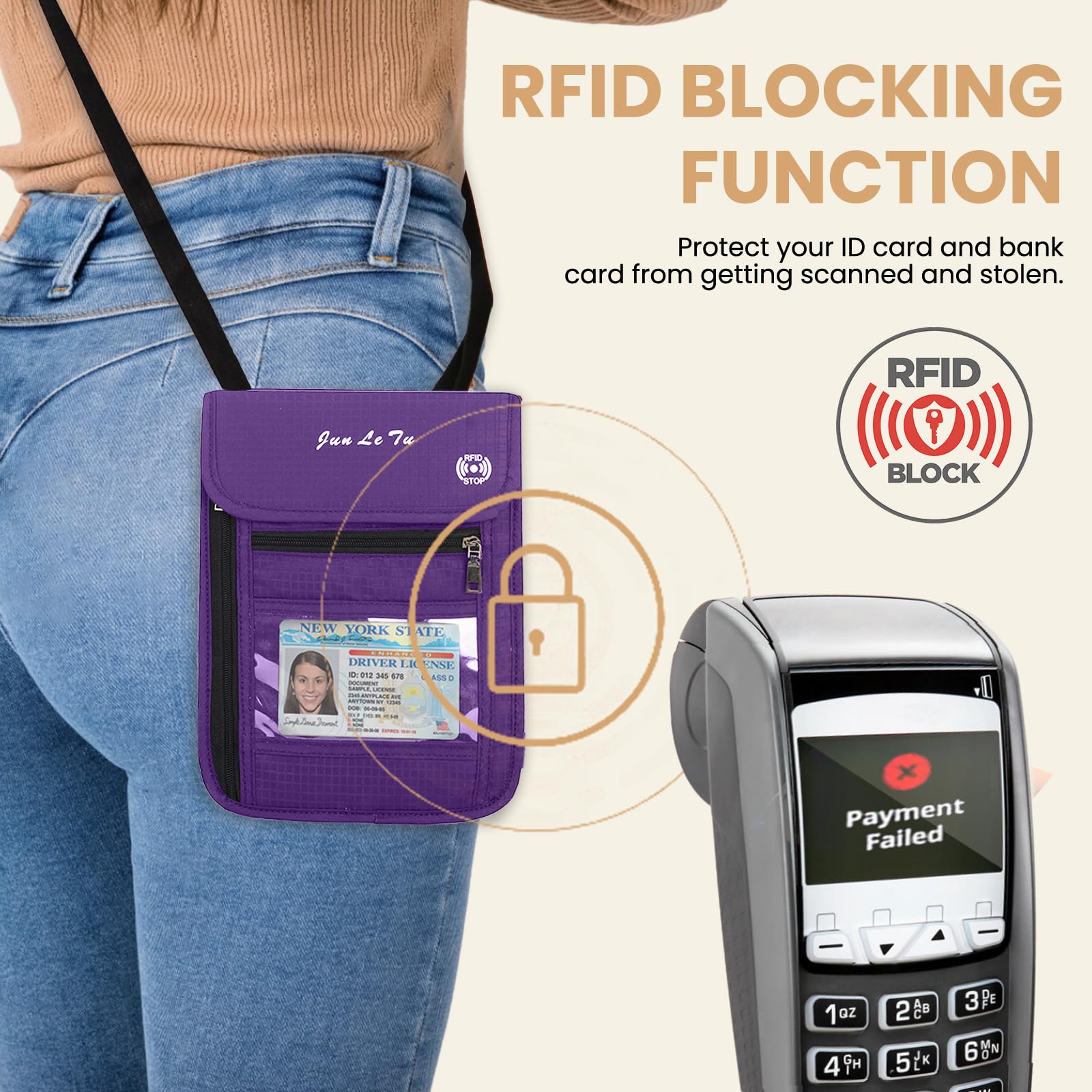RFID Blocking Passport Holder with Clear Window - Waterproof Travel Wallet for Men & Women | Organize ID, Credit Cards & Travel Documents | Perfect for Airports, Vacations & Business Trips (Purple)