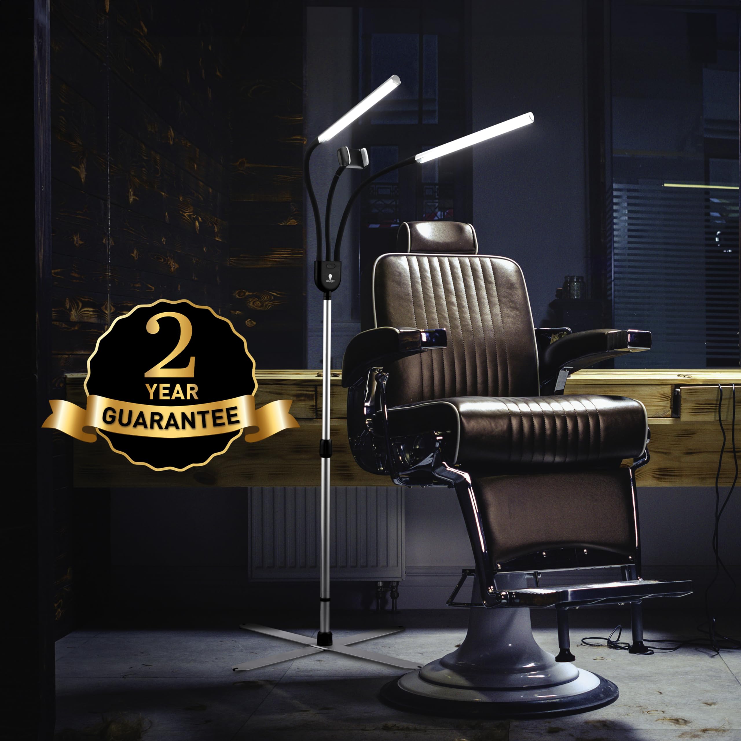Daylight Company Gemini Floor Lamp - 2 Strobe Lamps with 4 Adjustable Brightness Levels (4,500 LUX, 1,400 Lumens) - Silver | Perfect for Social Media Photography, Nail Salons, Beauty Studios & Office Lighting