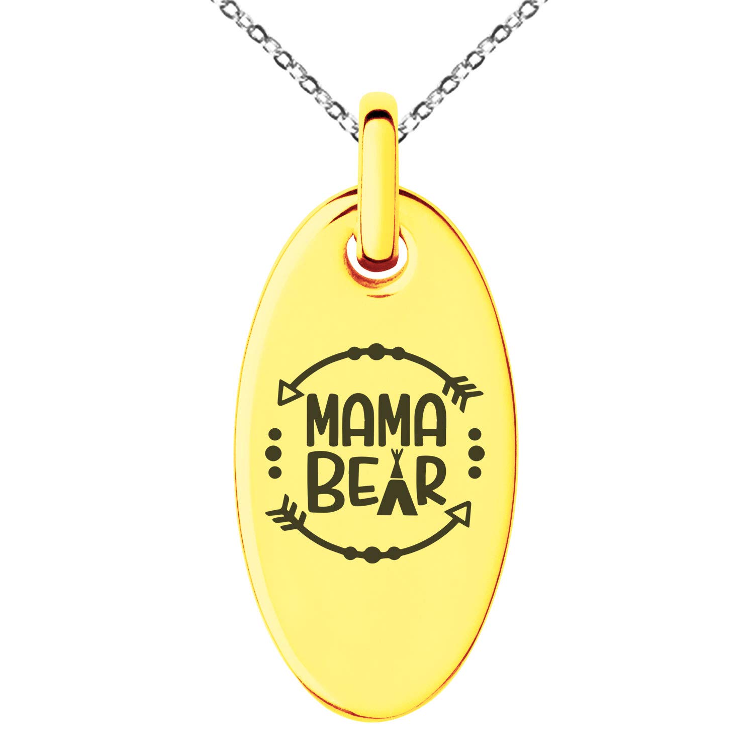 Stainless Steel Mama Bear Small Oval Charm Pendant Necklace - Dainty Jewelry Gift for Mom, Grandma, Daughter - Perfect for Mother's Day, Birthday & Everyday Wear
