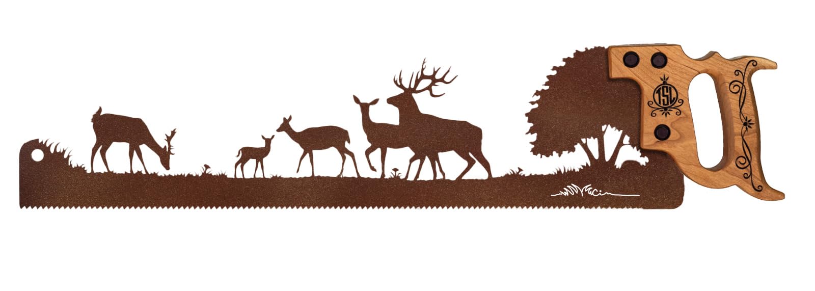 Custom Deer Family in the Forest Hand-Sawed Wood Wall Art - Nature Themed Home Decor Gift for Cabin, Nursery & Living Room